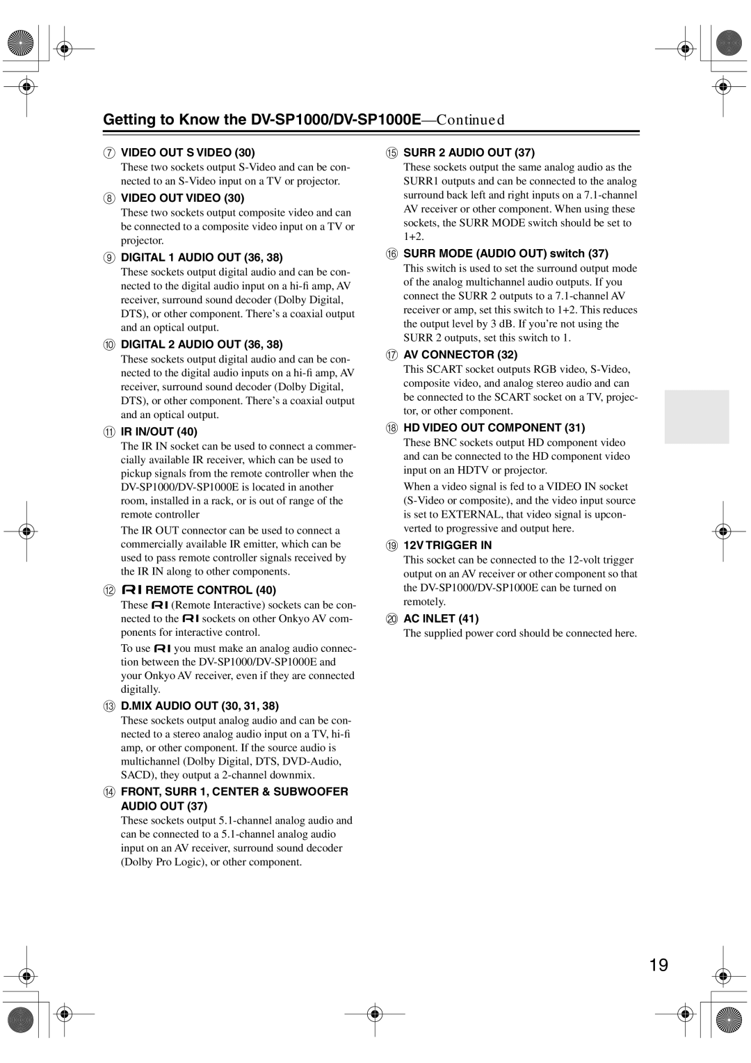 Onkyo DV-SP1000E instruction manual Ir In/Out, MIX Audio OUT 30, 31, Surr Mode Audio OUT switch 