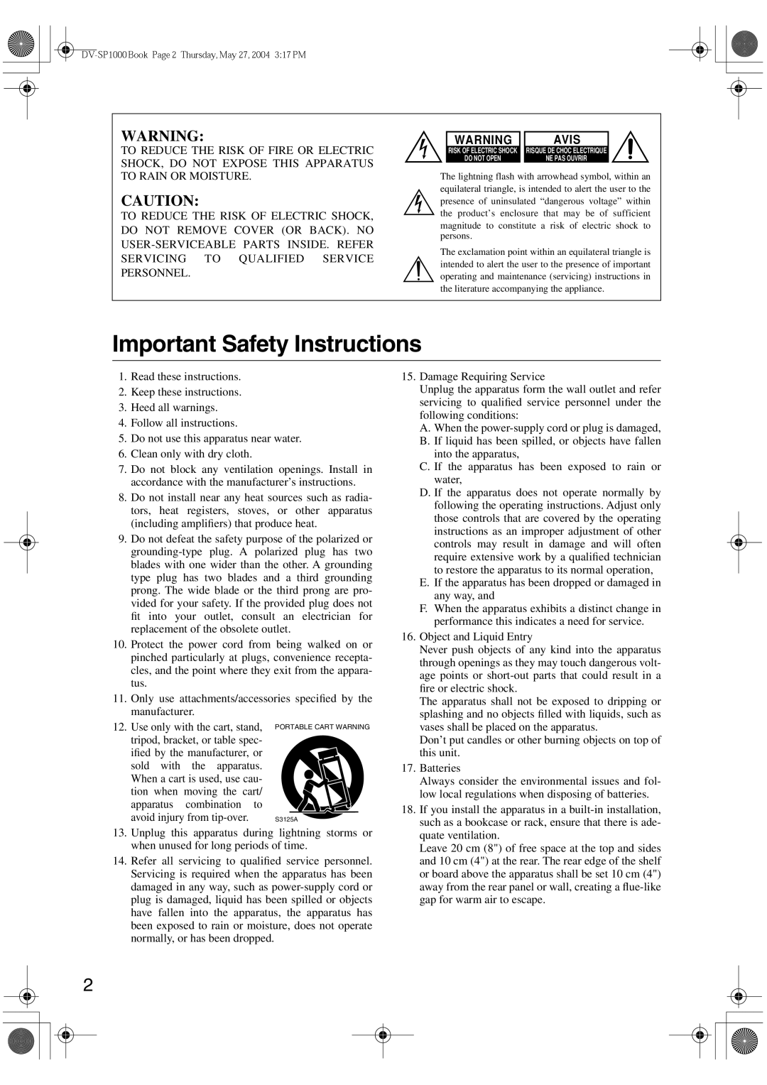 Onkyo DV-SP1000E instruction manual Important Safety Instructions, Avis 