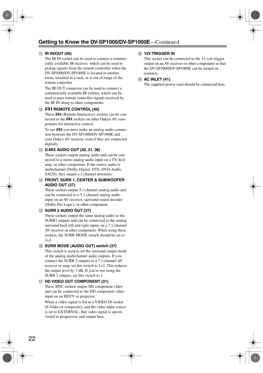 Onkyo DV-SP1000E instruction manual 12V Trigger 