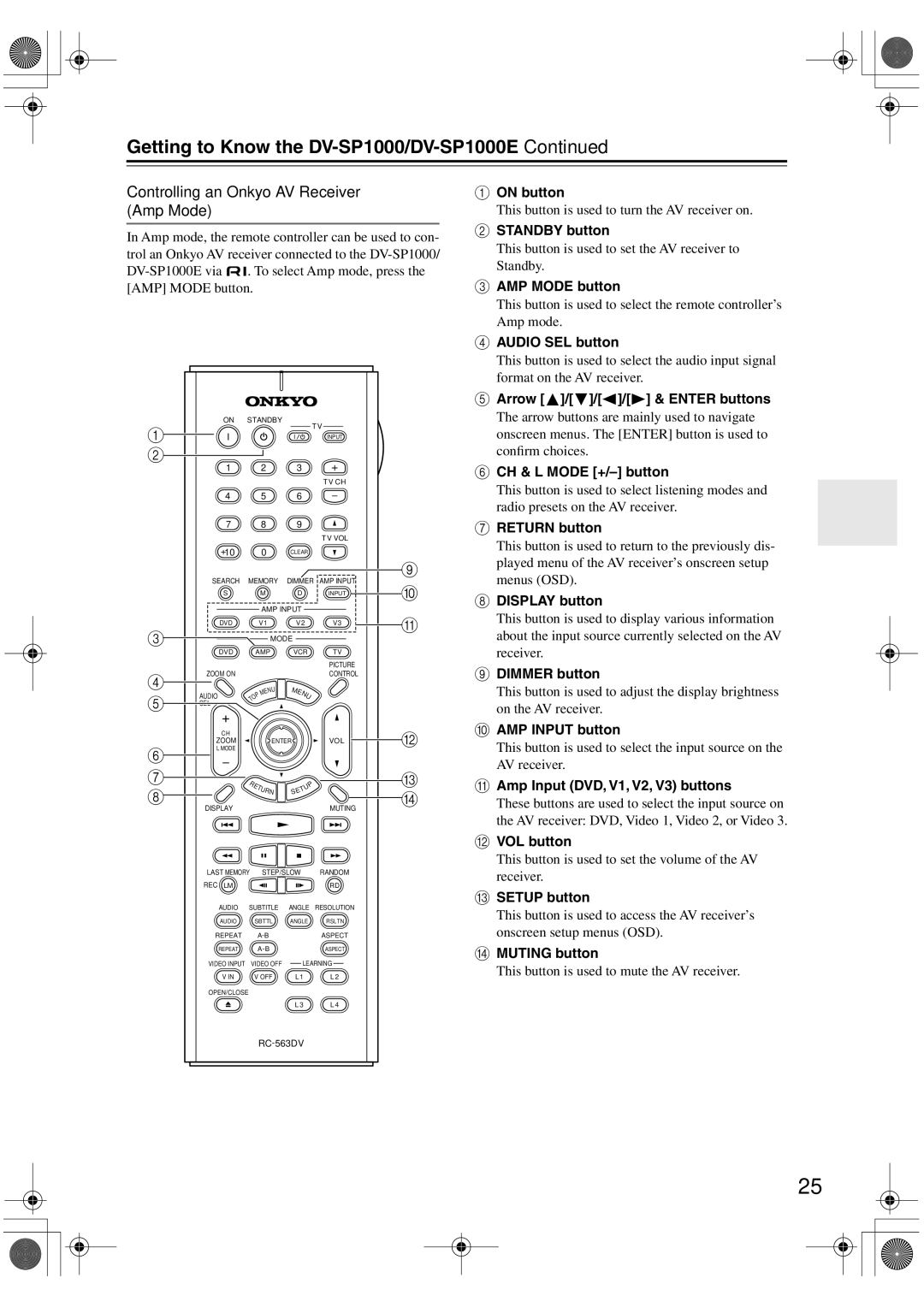 Onkyo DV-SP1000E instruction manual Controlling an Onkyo AV Receiver Amp Mode 