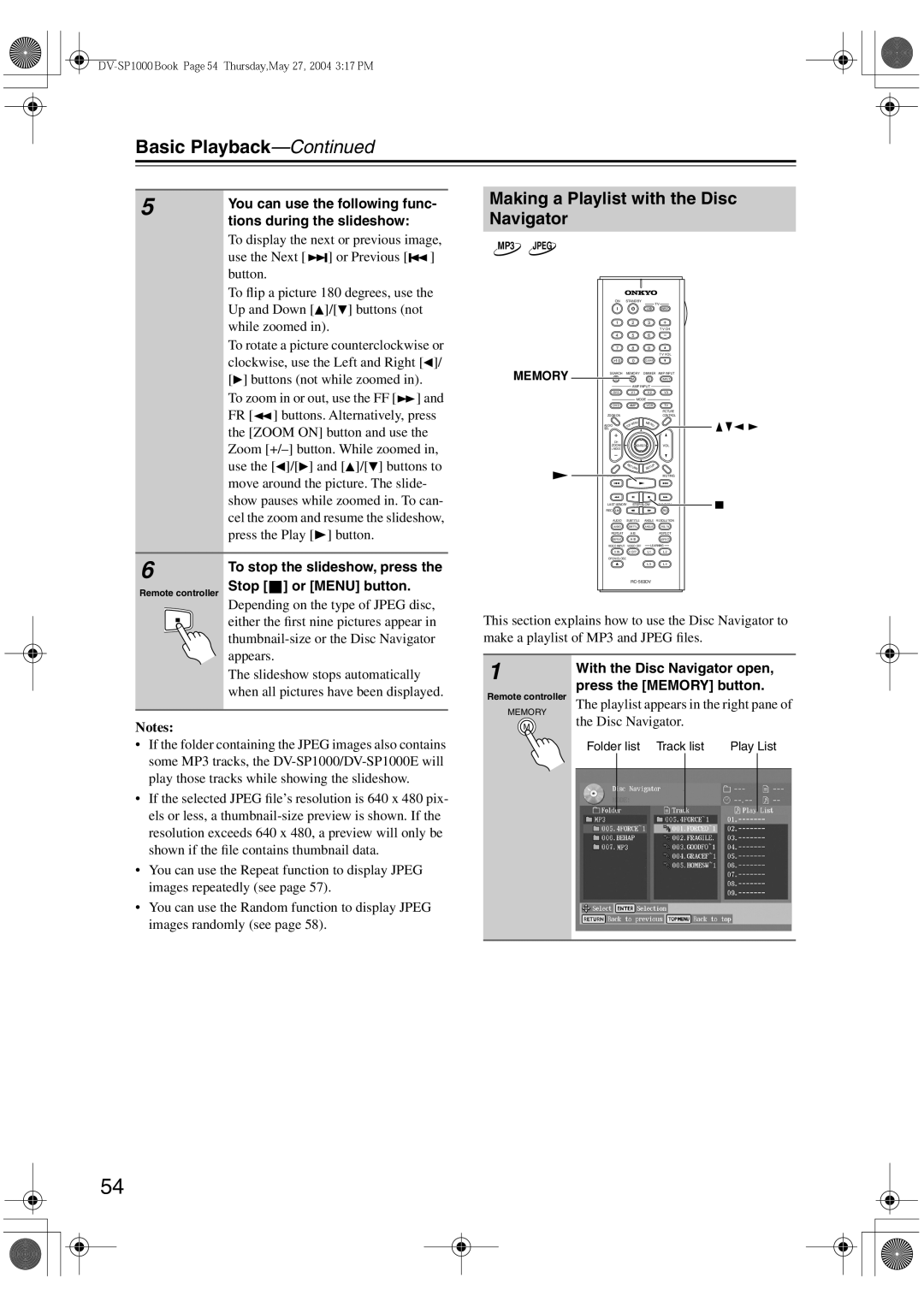 Onkyo DV-SP1000E instruction manual Making a Playlist with the Disc Navigator 