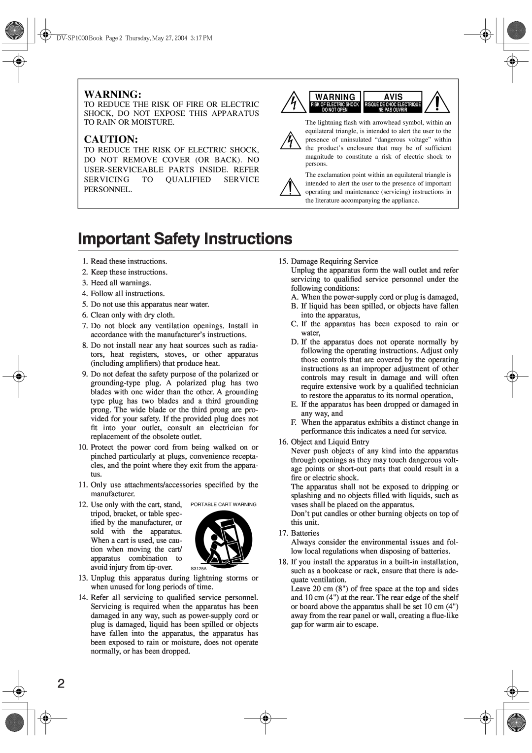 Onkyo DV-SP1000E instruction manual Important Safety Instructions, Avis 