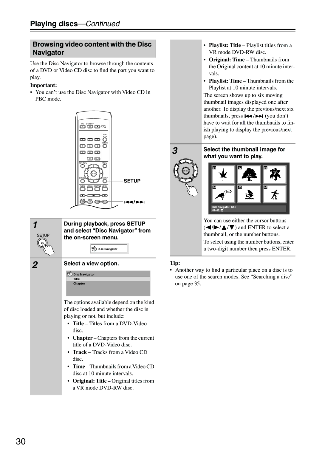 Onkyo DV-SP303E instruction manual Browsing video content with the Disc Navigator 