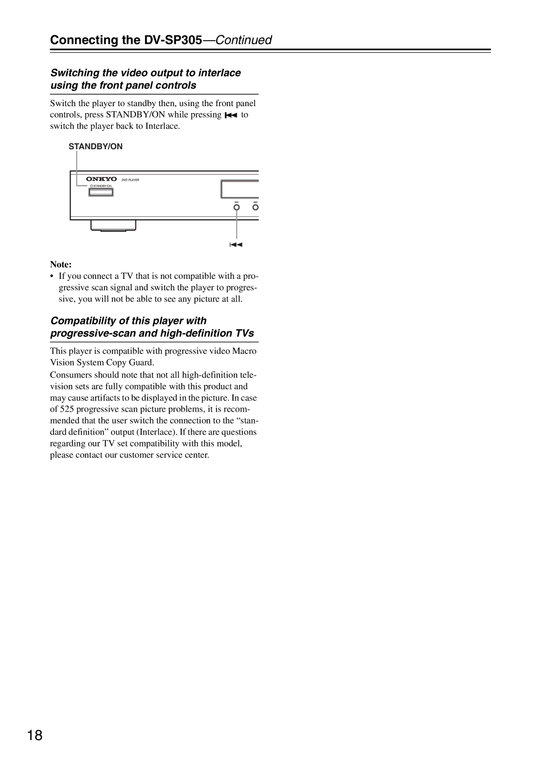 Onkyo DV-SP305 instruction manual Standby/On 