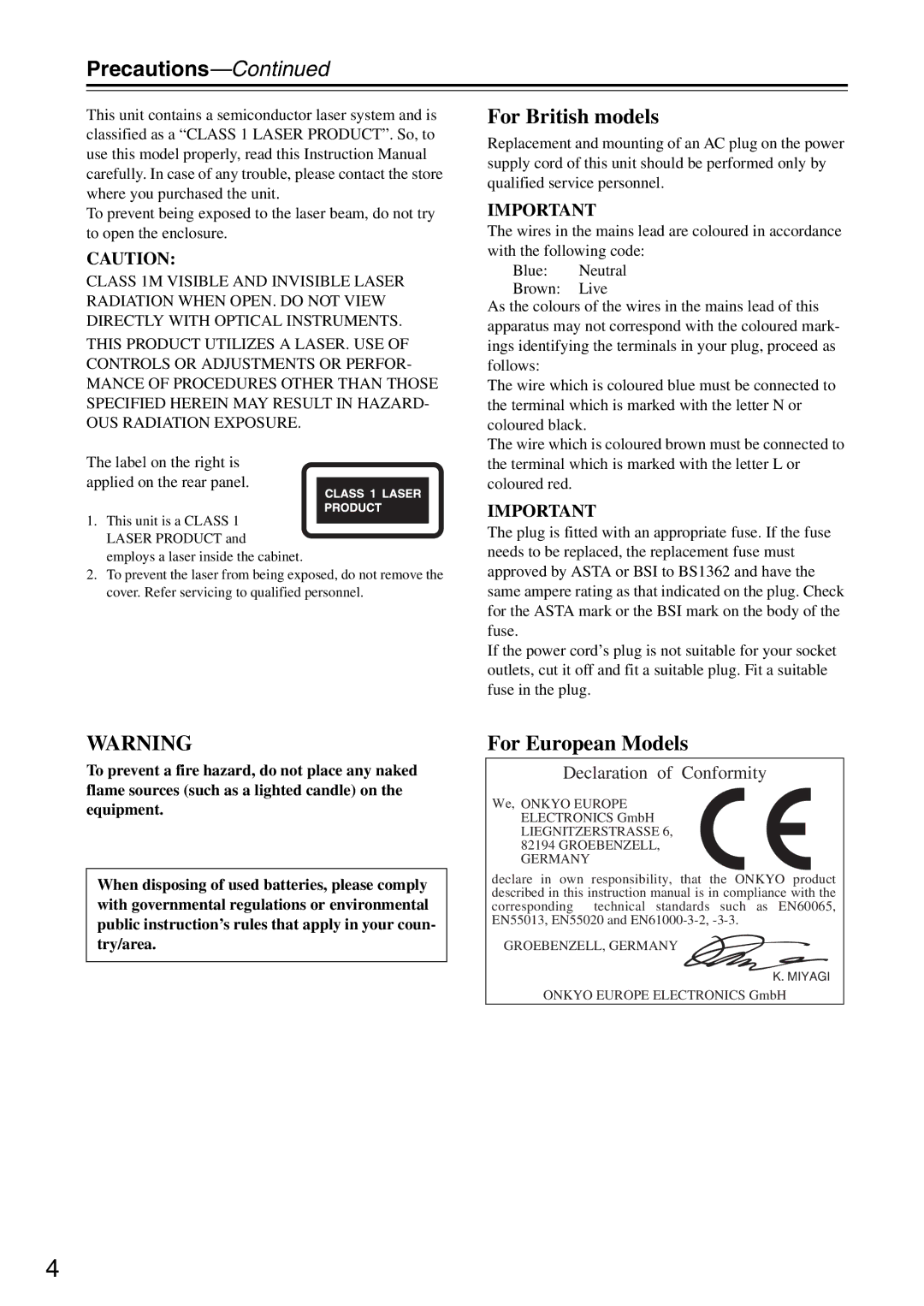Onkyo DV-SP305 instruction manual Precautions, Label on the right is applied on the rear panel 