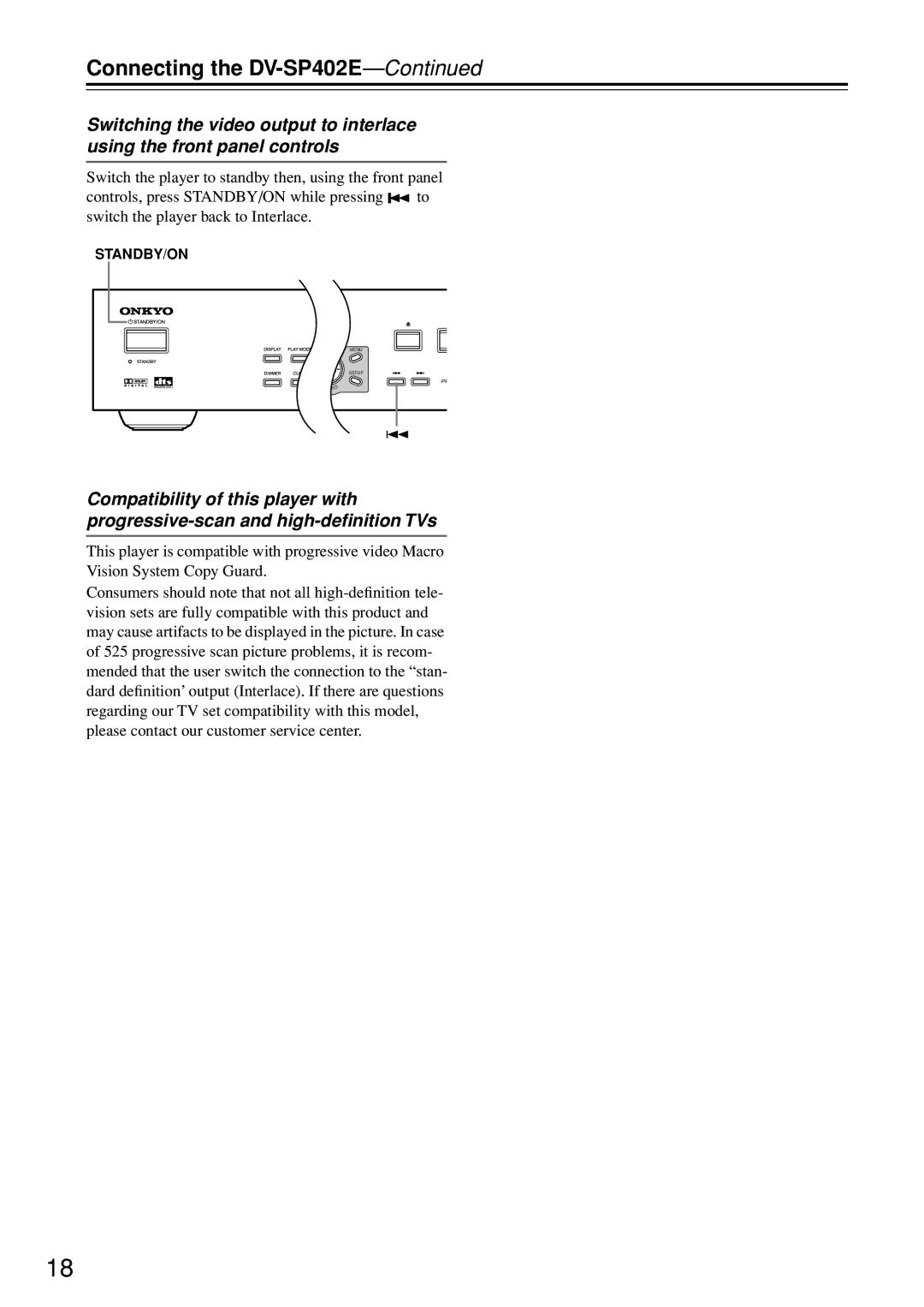 Onkyo DV-SP402E instruction manual Standby/On 