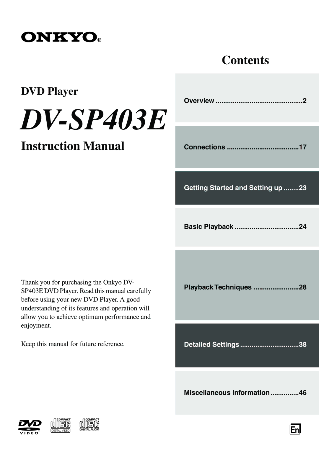 Onkyo DV-SP403E instruction manual Connections, Basic Playback 