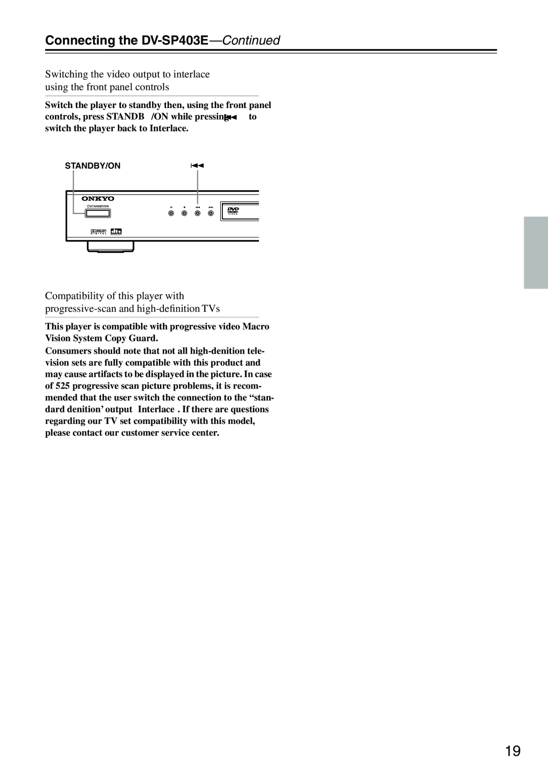 Onkyo DV-SP403E instruction manual Standby/On 