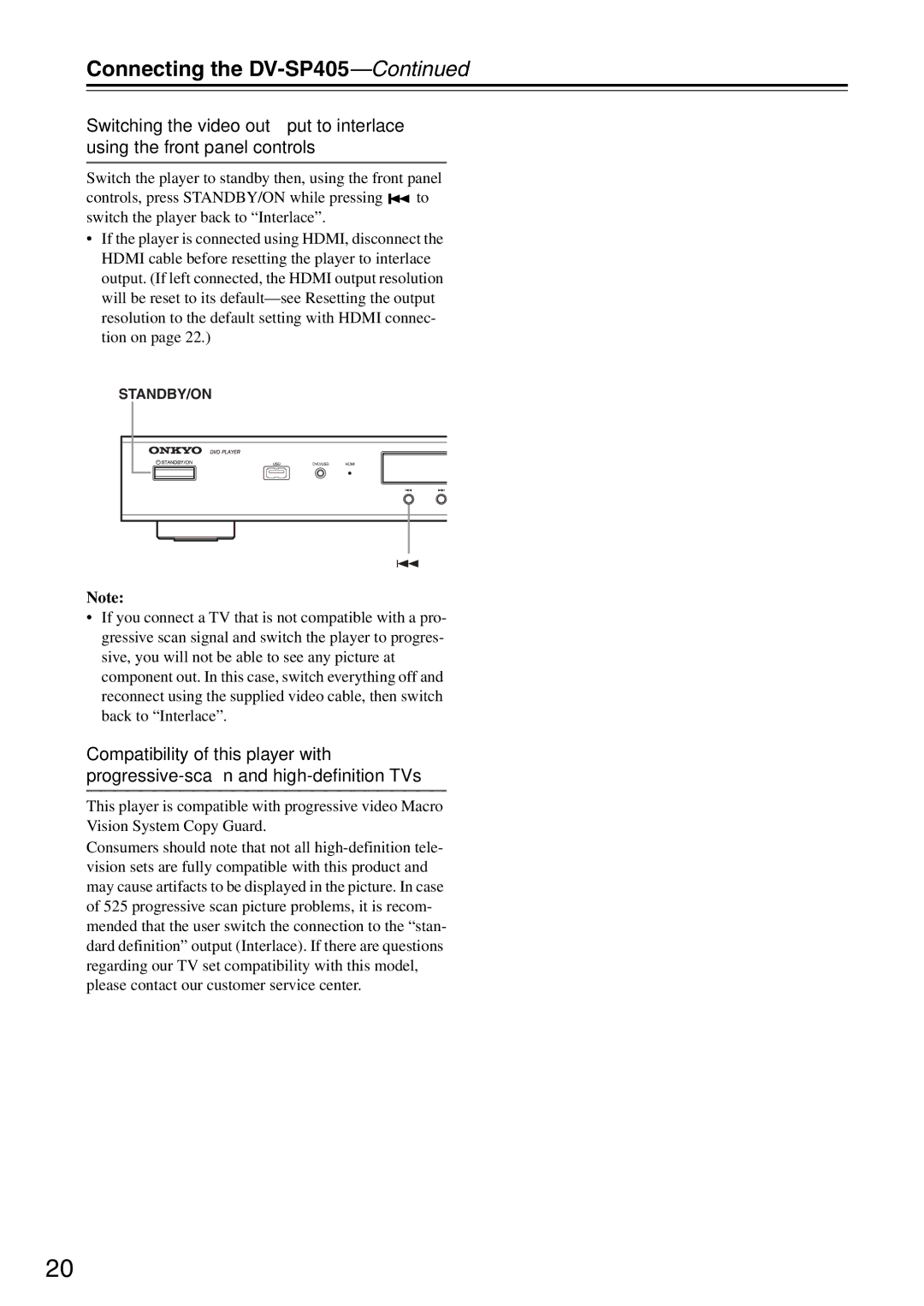 Onkyo DV-SP405 instruction manual Standby/On 