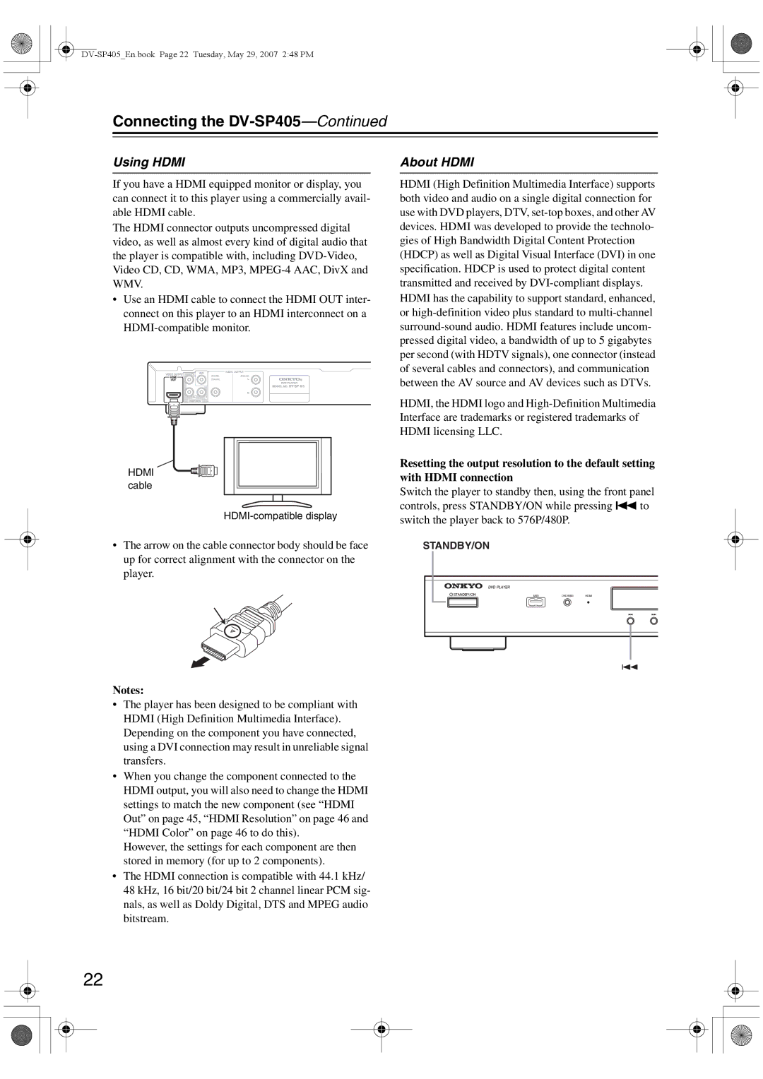 Onkyo DV-SP405 instruction manual Using Hdmi, About Hdmi 