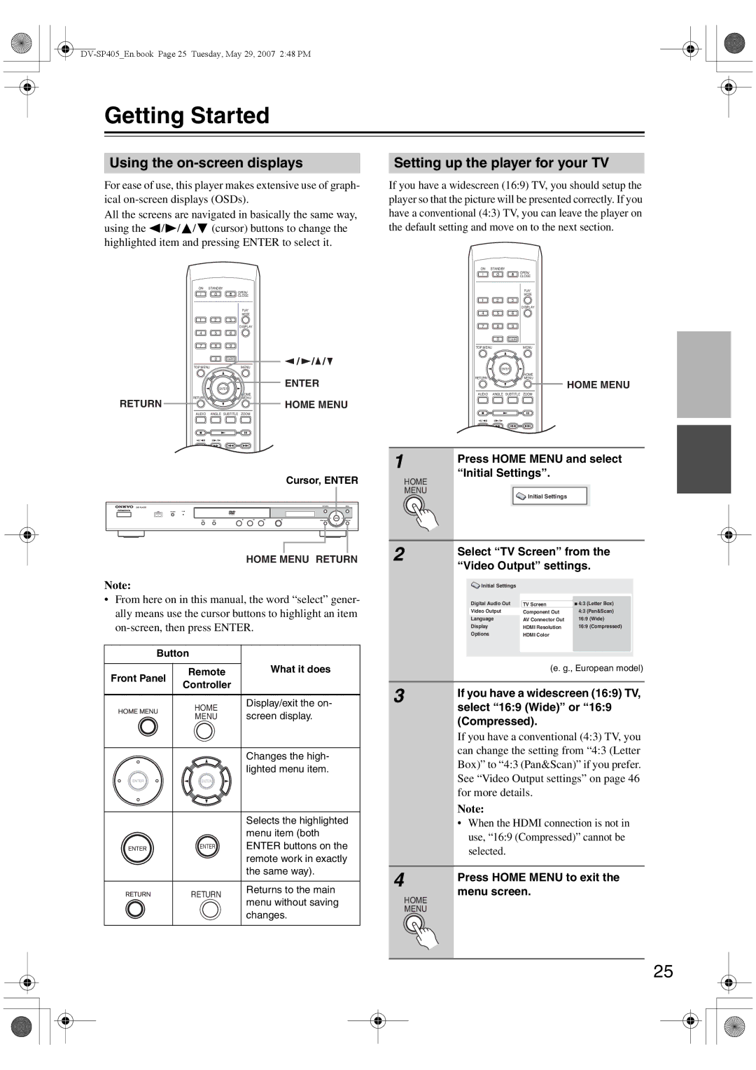 Onkyo DV-SP405 instruction manual Getting Started 