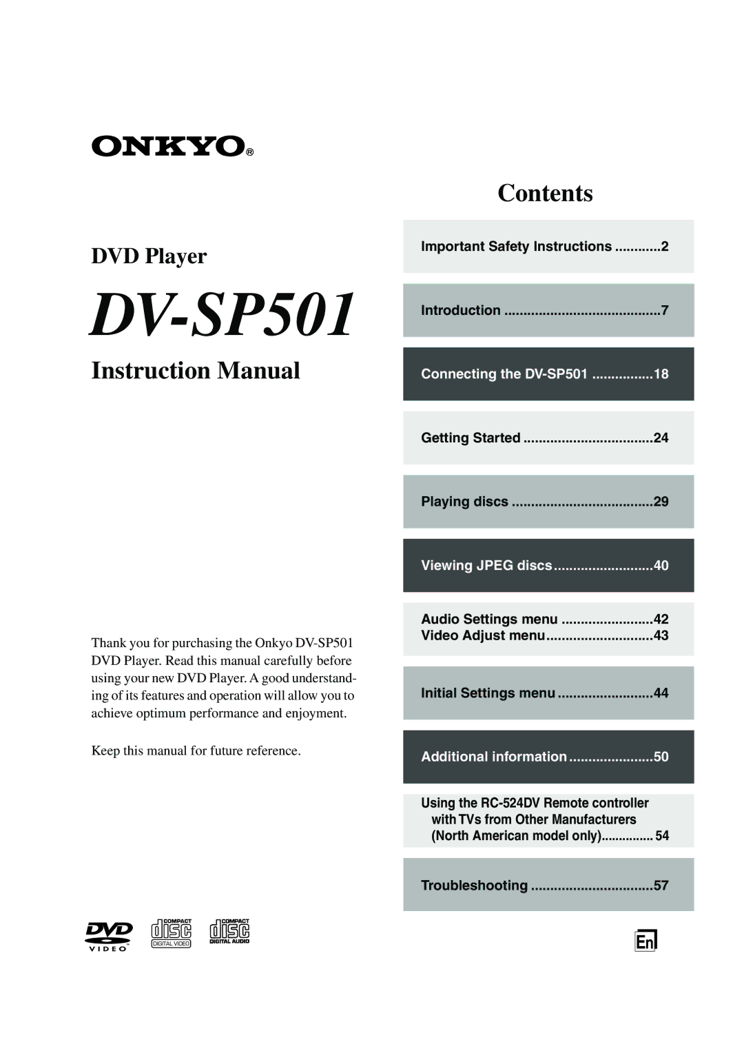 Onkyo DV-SP501 instruction manual 