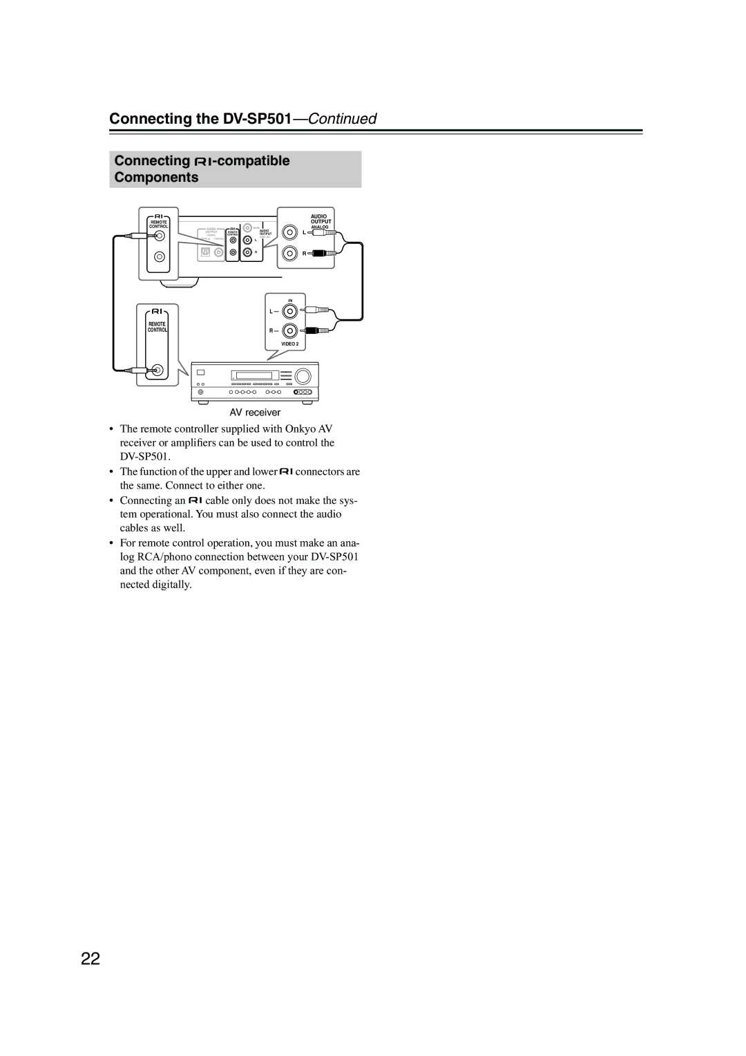 Onkyo DV-SP501 instruction manual Connecting -compatible Components, Audio 