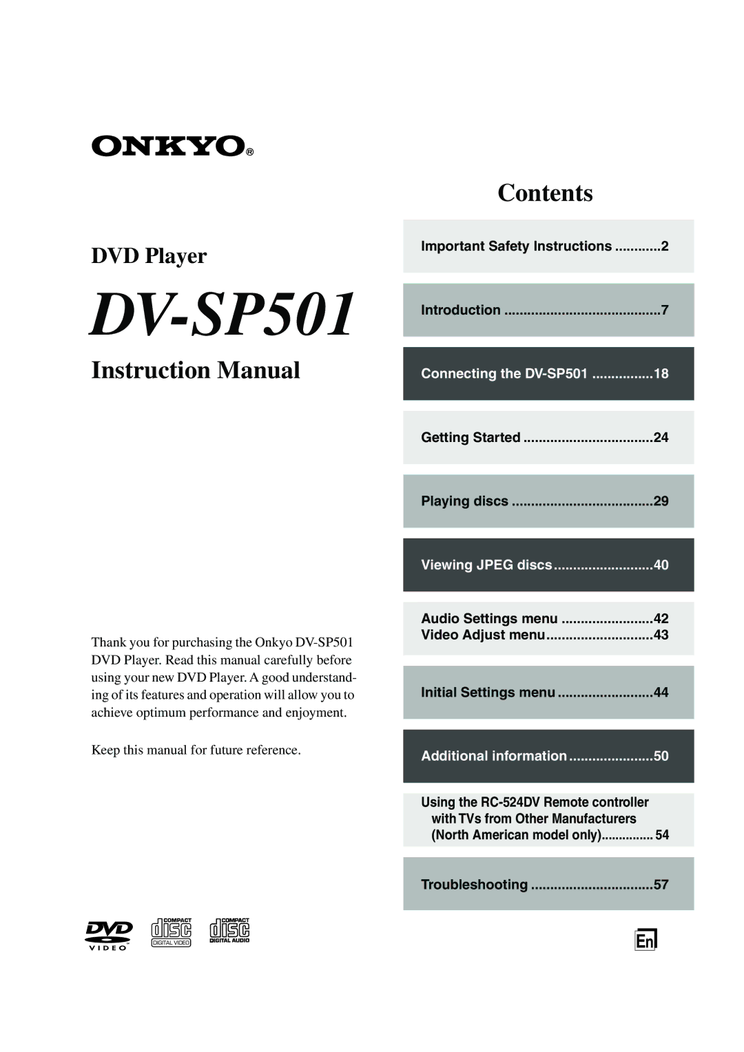 Onkyo DV-SP501 instruction manual 