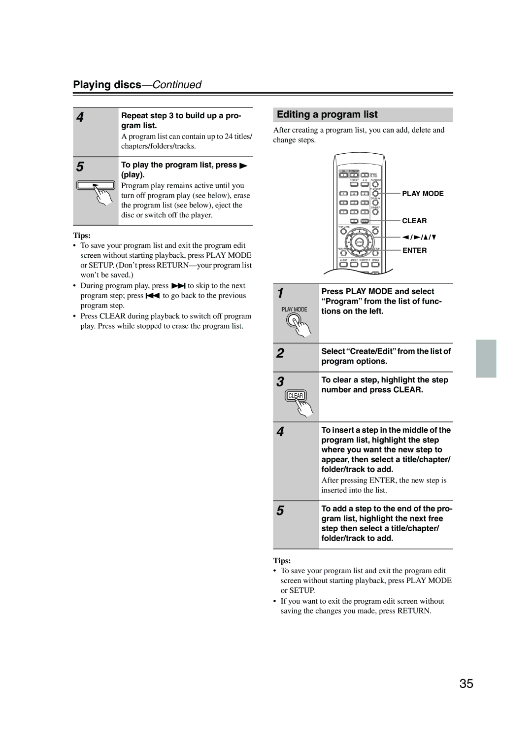 Onkyo DV-SP501 instruction manual Editing a program list 