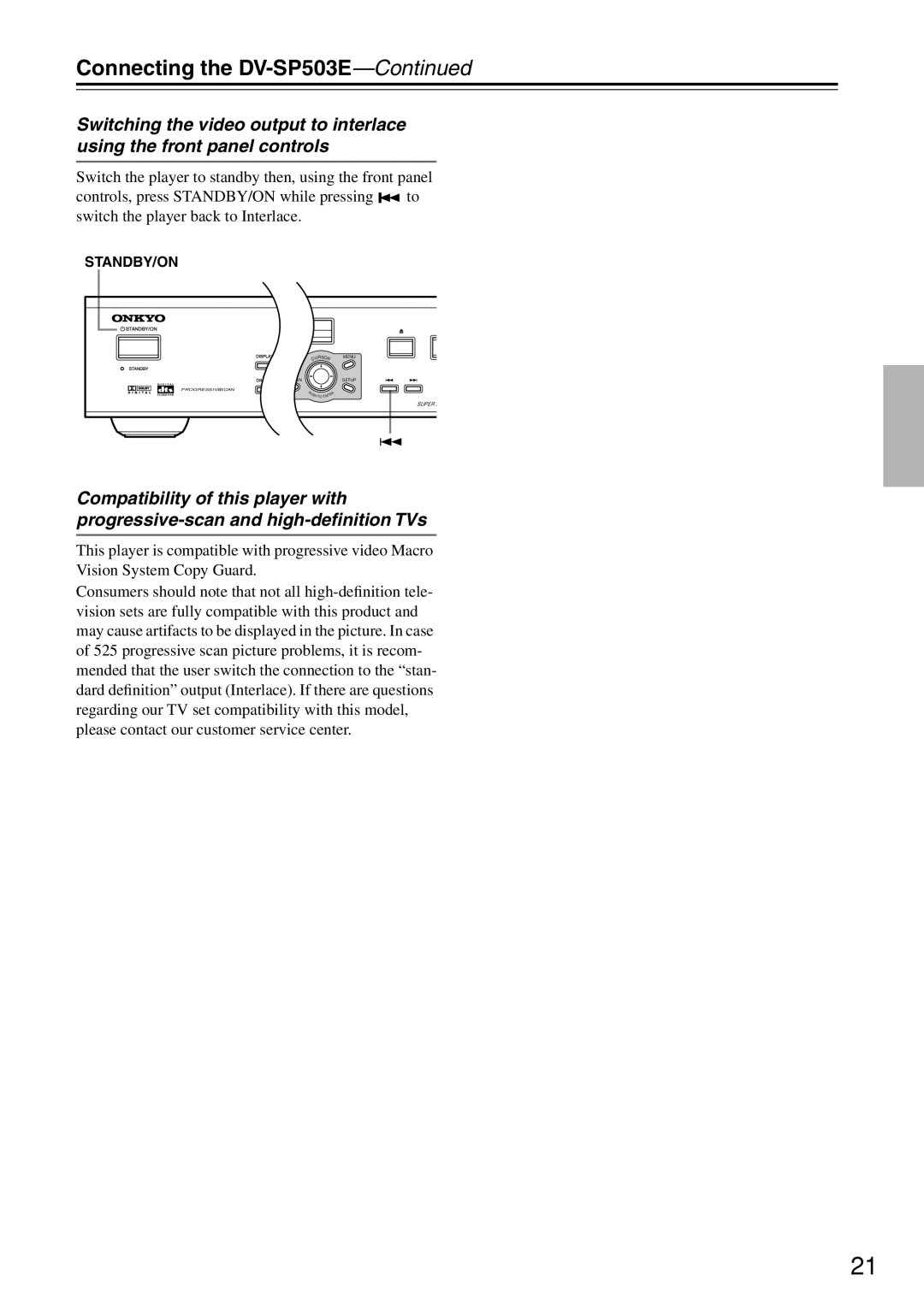 Onkyo DV-SP503E instruction manual Standby/On 