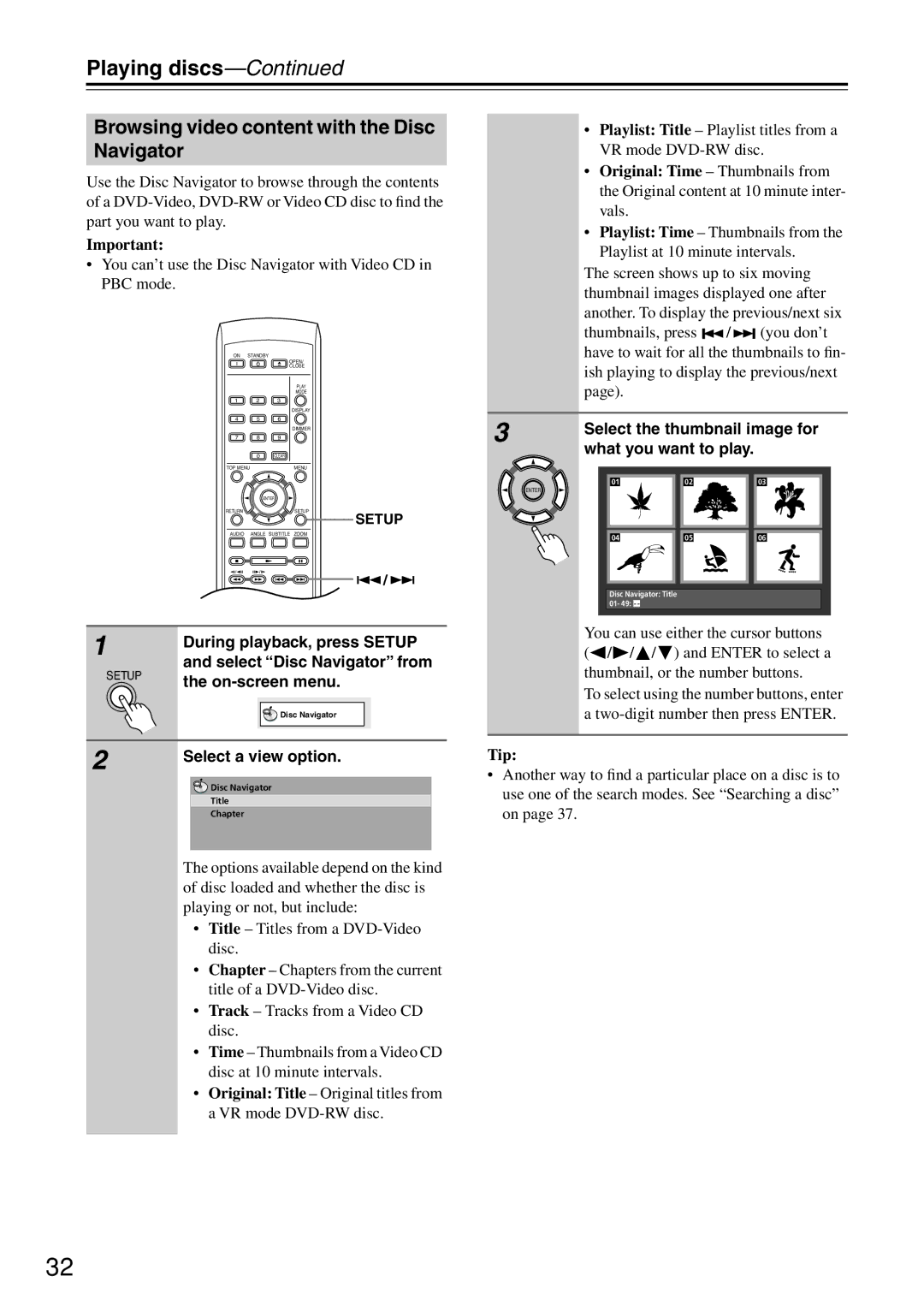 Onkyo DV-SP503E instruction manual Browsing video content with the Disc Navigator 