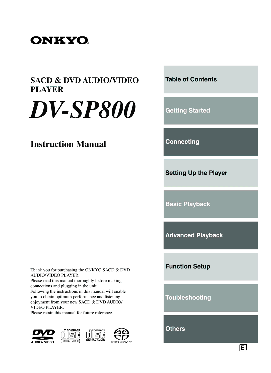 Onkyo DV-SP800 instruction manual 