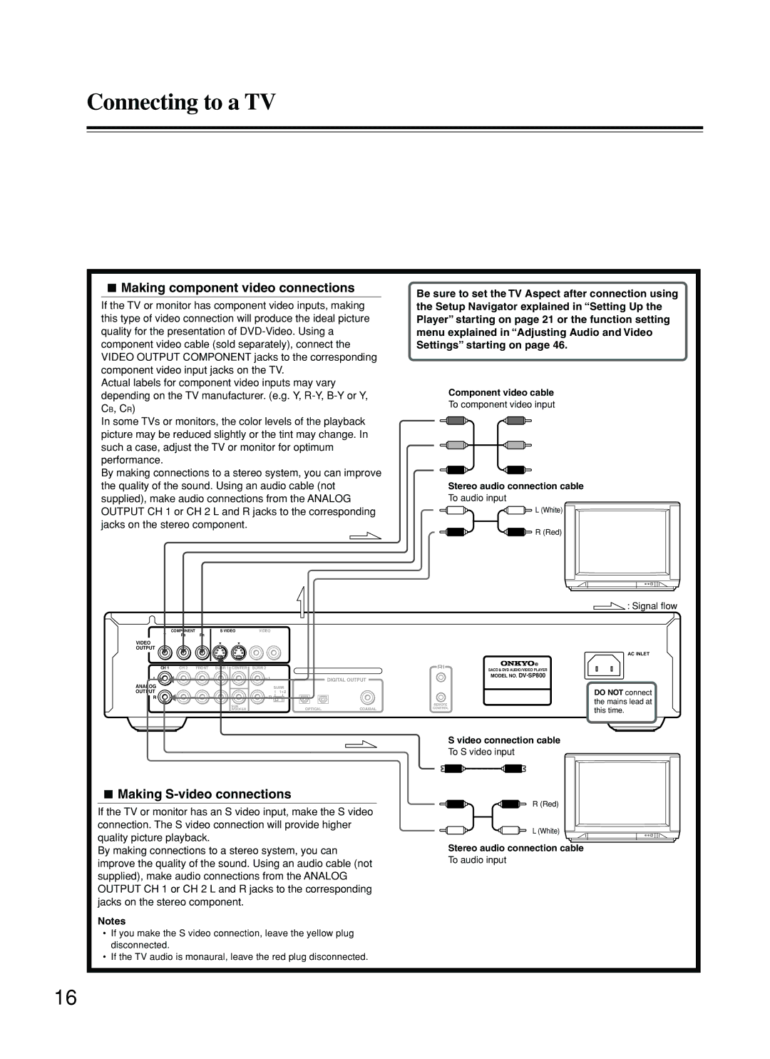 Onkyo DV-SP800 instruction manual Connecting to a TV, Making component video connections, Making S-video connections 