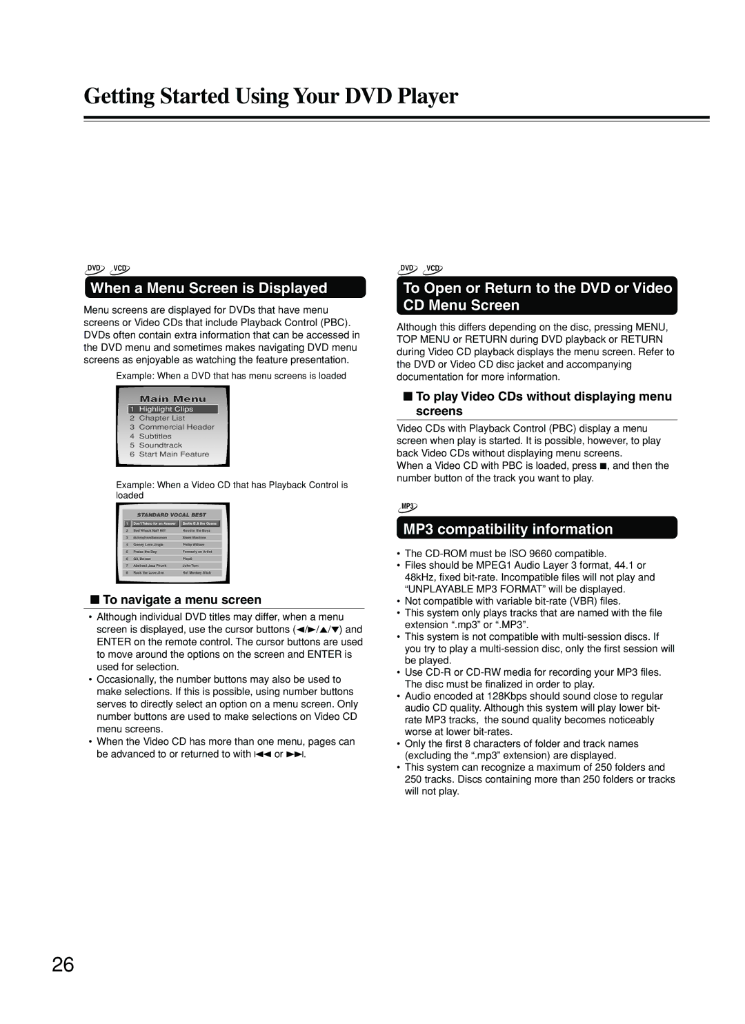 Onkyo DV-SP800 Getting Started Using Your DVD Player, When a Menu Screen is Displayed, To navigate a menu screen 