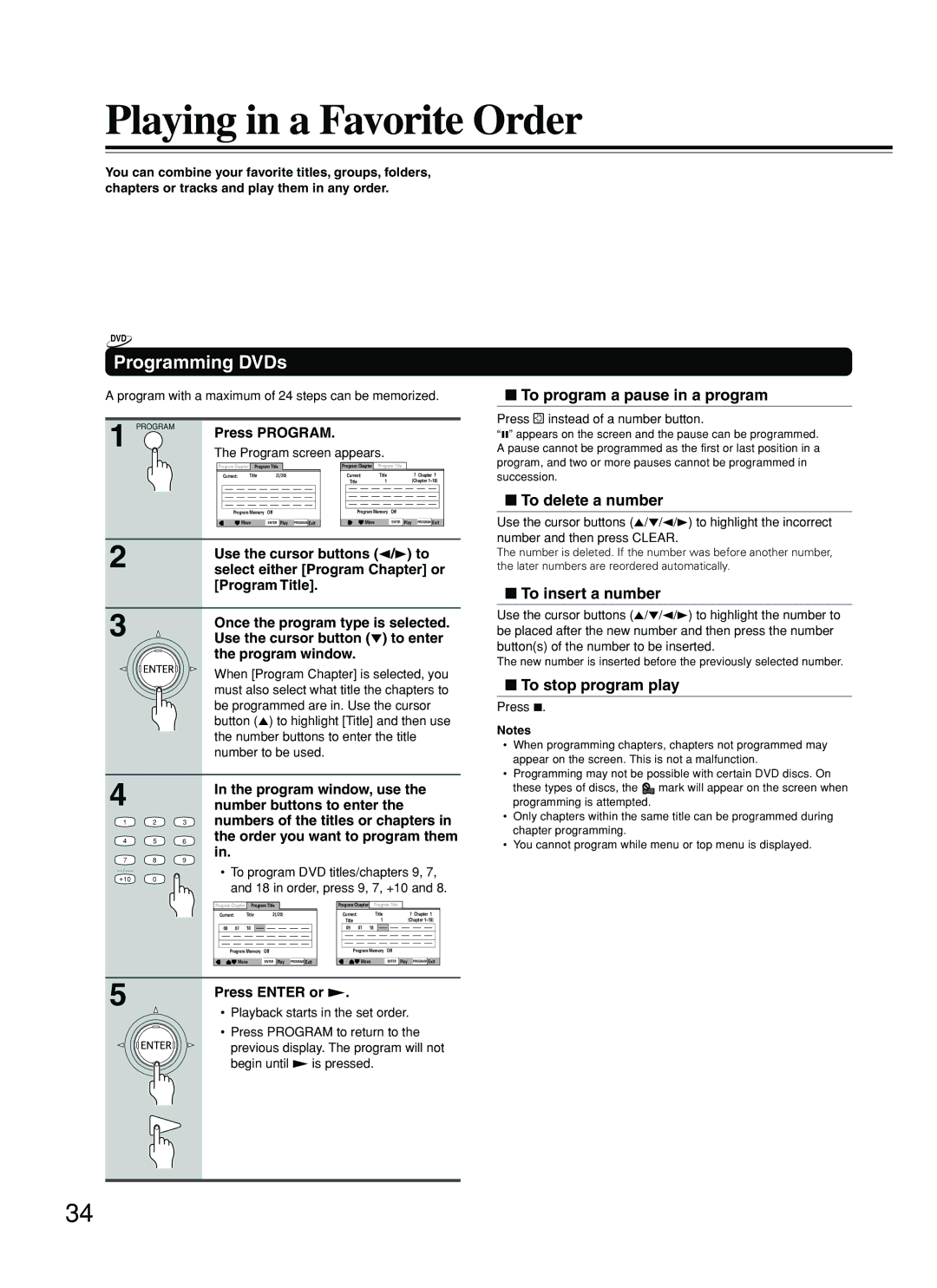 Onkyo DV-SP800 instruction manual Playing in a Favorite Order, Programming DVDs 