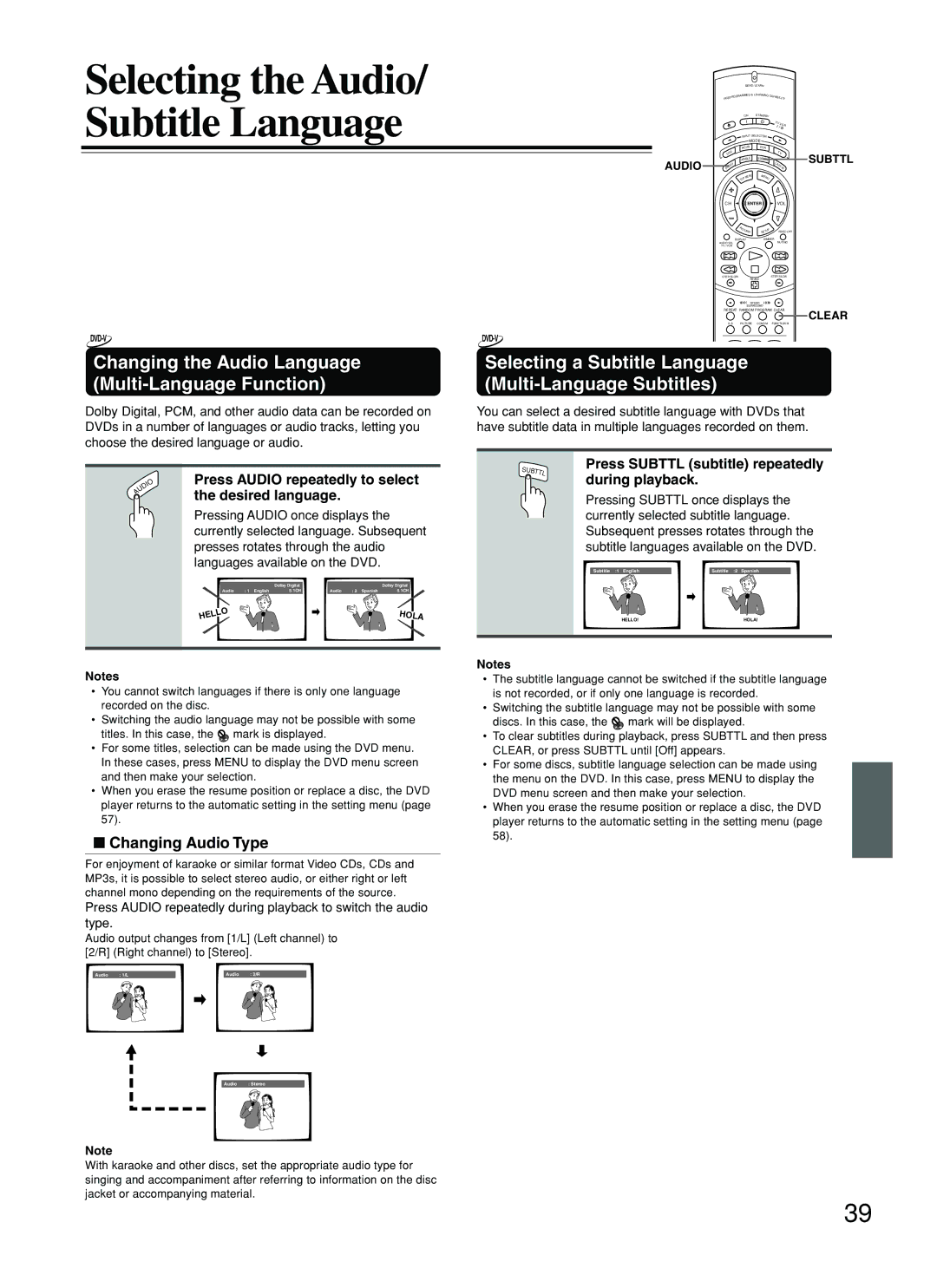 Onkyo DV-SP800 Changing the Audio Language Multi-Language Function, Selecting a Subtitle Language Multi-Language Subtitles 