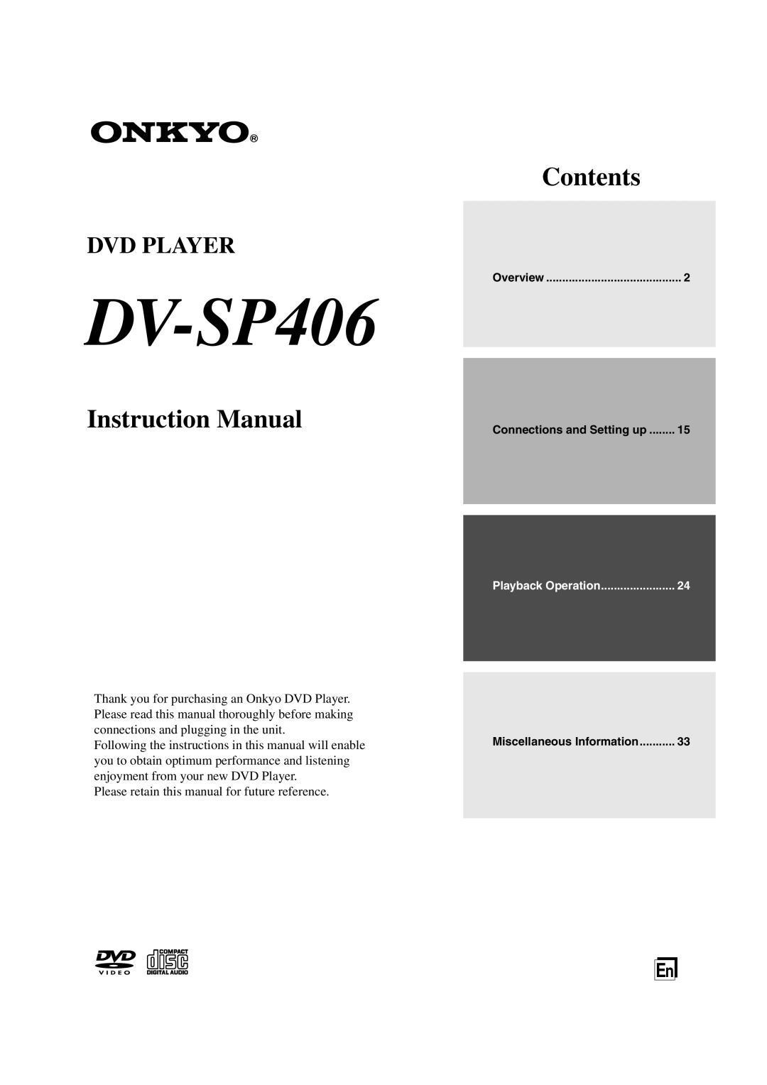 Onkyo DV-SP406, DVSP406B instruction manual 