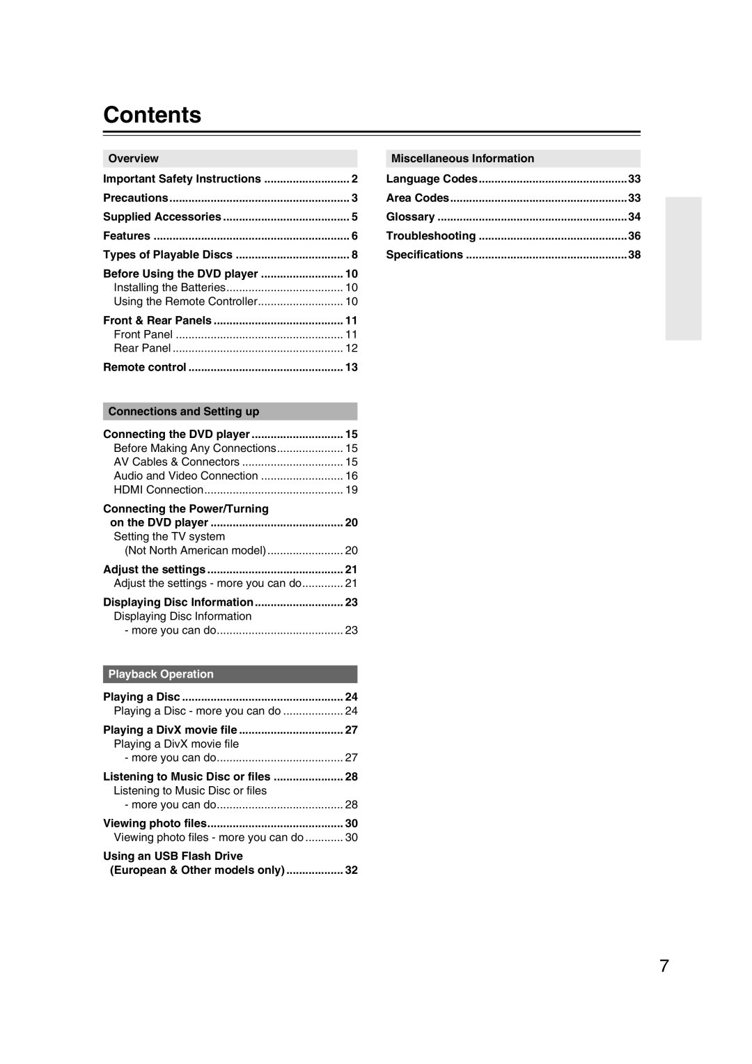 Onkyo DV-SP406, DVSP406B instruction manual Contents 