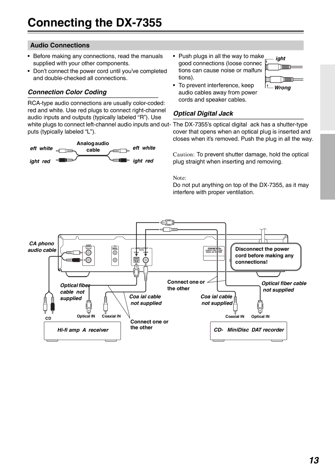 Onkyo instruction manual Connecting the DX-7355, Audio Connections 