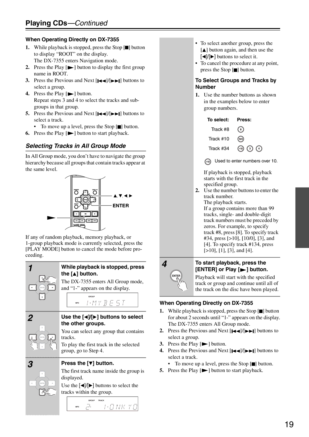 Onkyo instruction manual When Operating Directly on DX-7355, Use the / buttons to select the other groups 