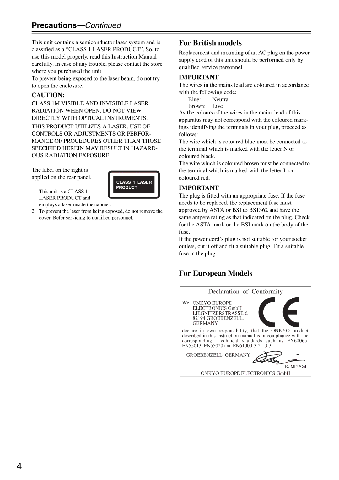 Onkyo DX-7355 instruction manual Precautions, Label on the right is applied on the rear panel 