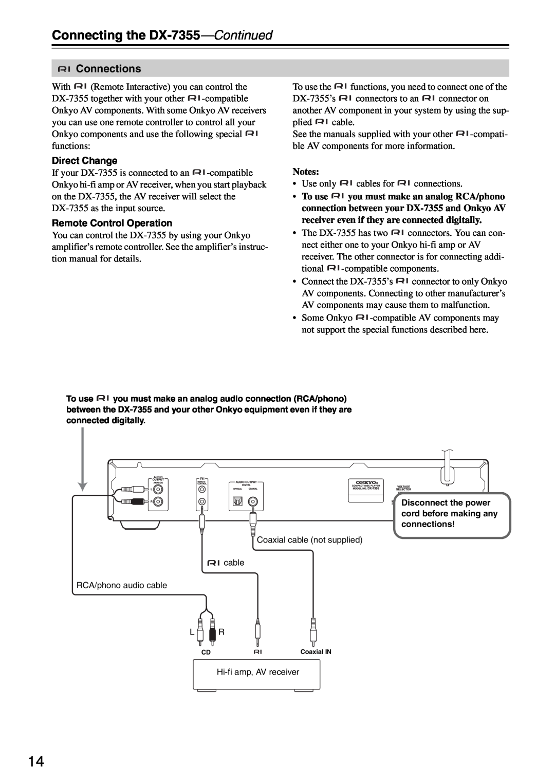 Onkyo instruction manual Connecting the DX-7355-Continued, Connections 