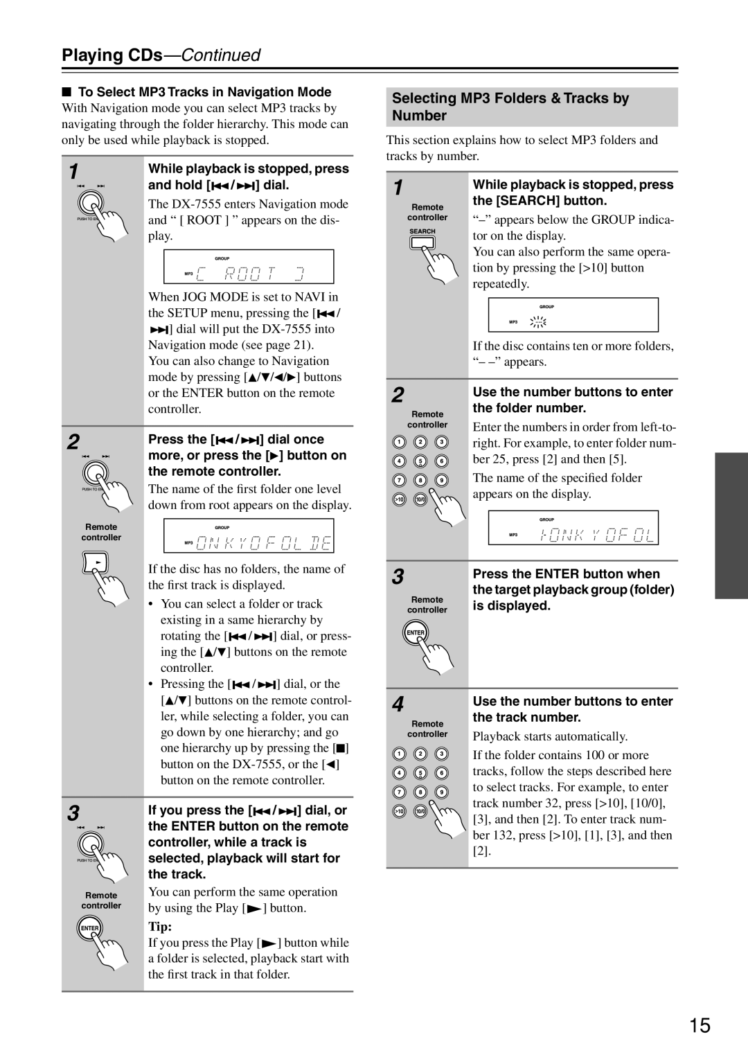 Onkyo DX-7555 instruction manual Selecting MP3 Folders & Tracks by Number 