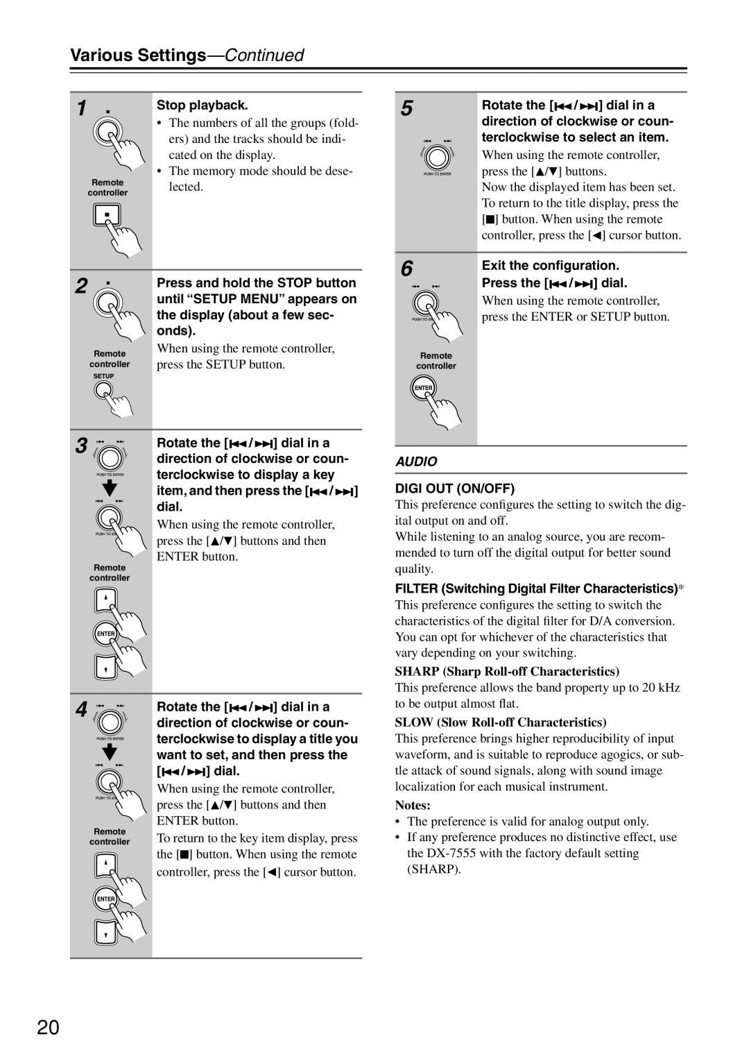 Onkyo DX-7555 instruction manual Various Settings 