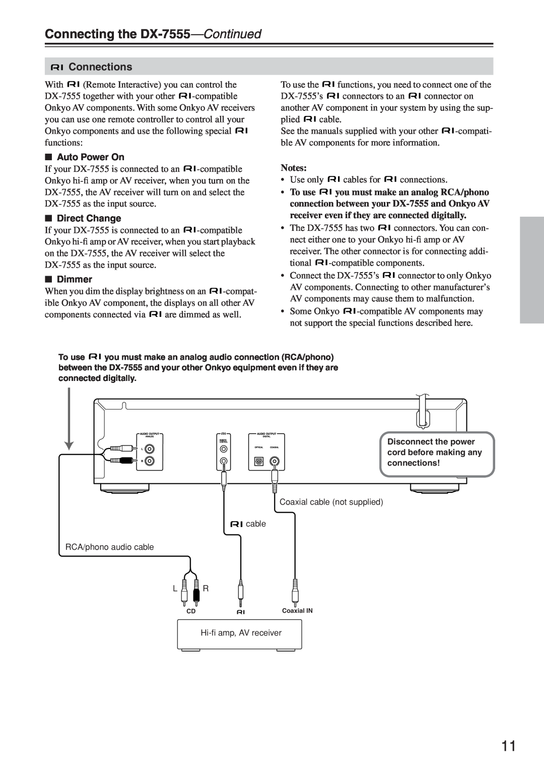 Onkyo instruction manual Connecting the DX-7555-Continued, Connections 