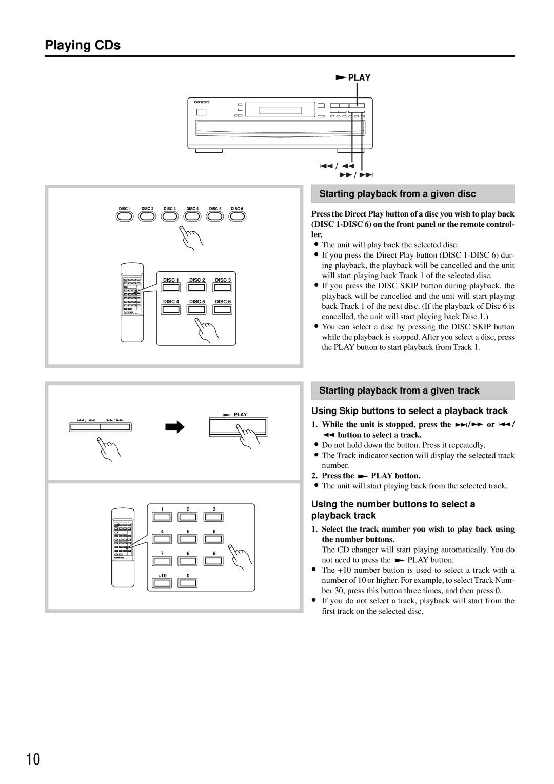 Onkyo DX-C370 instruction manual Starting playback from a given disc, Using the number buttons to select a playback track 