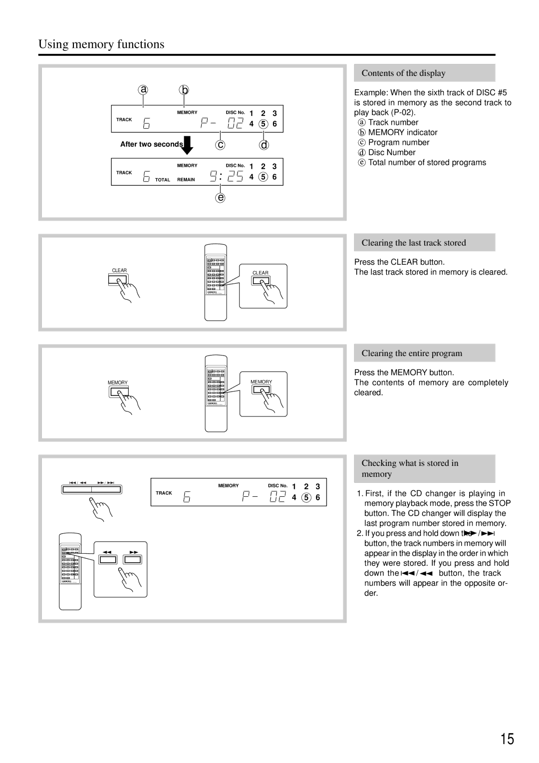 Onkyo DX-C370 instruction manual Contents of the display, Clearing the last track stored, Clearing the entire program 