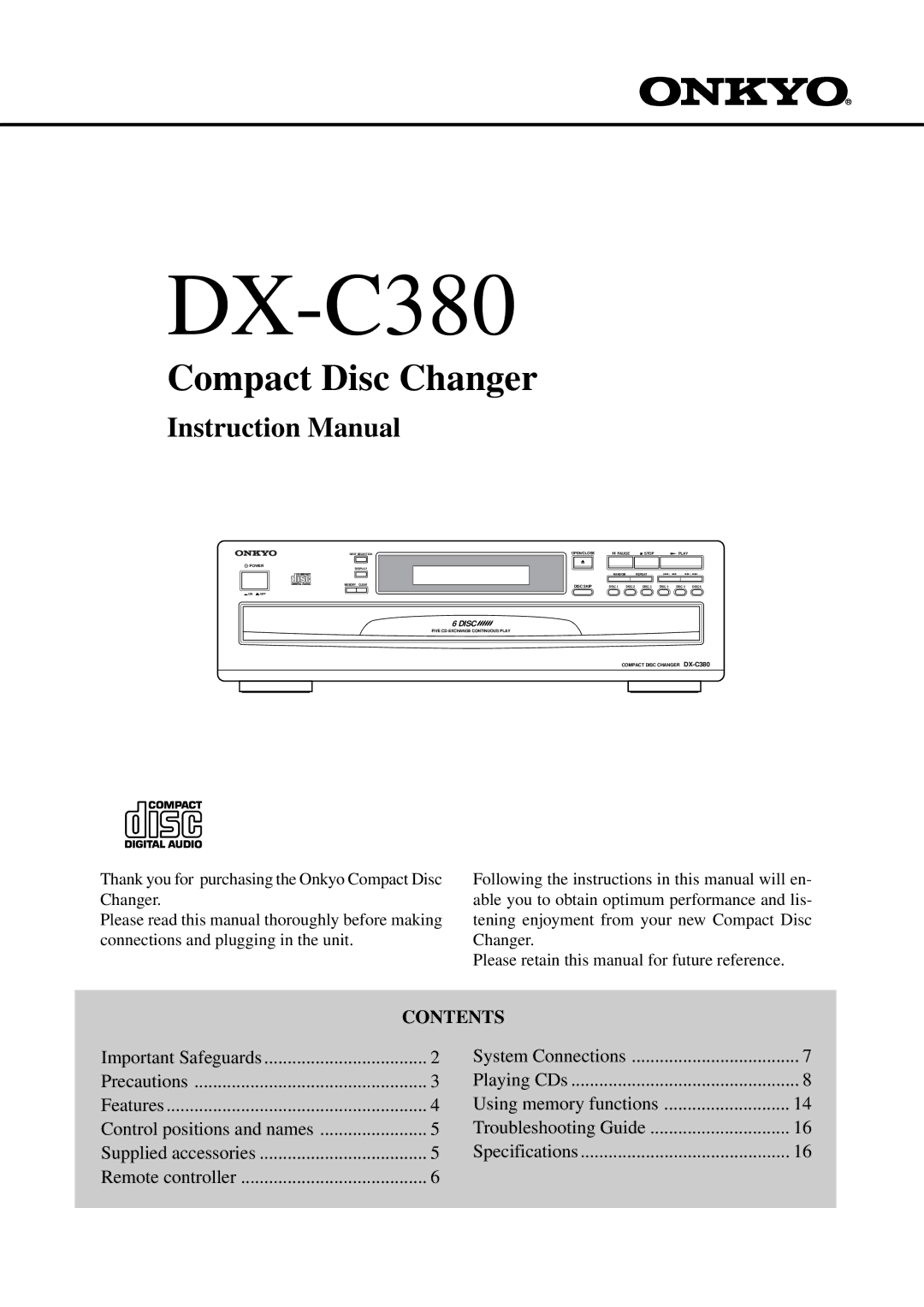 Onkyo DX-C380 instruction manual 