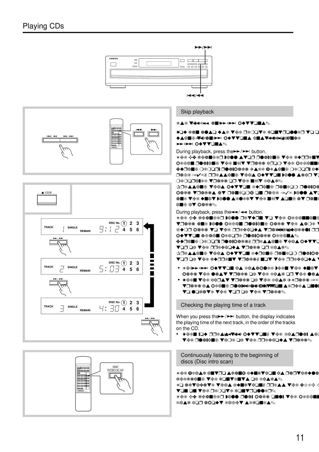 Onkyo DX-C380 instruction manual Skip playback, Checking the playing time of a track, During playback, press the / button 