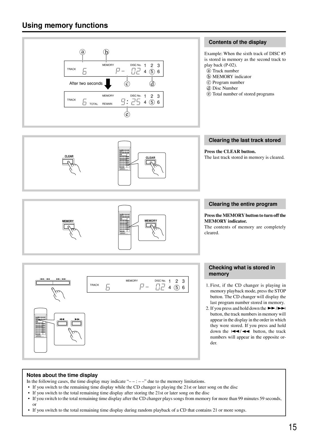 Onkyo DX-C380 instruction manual Contents of the display, Clearing the last track stored, Clearing the entire program 