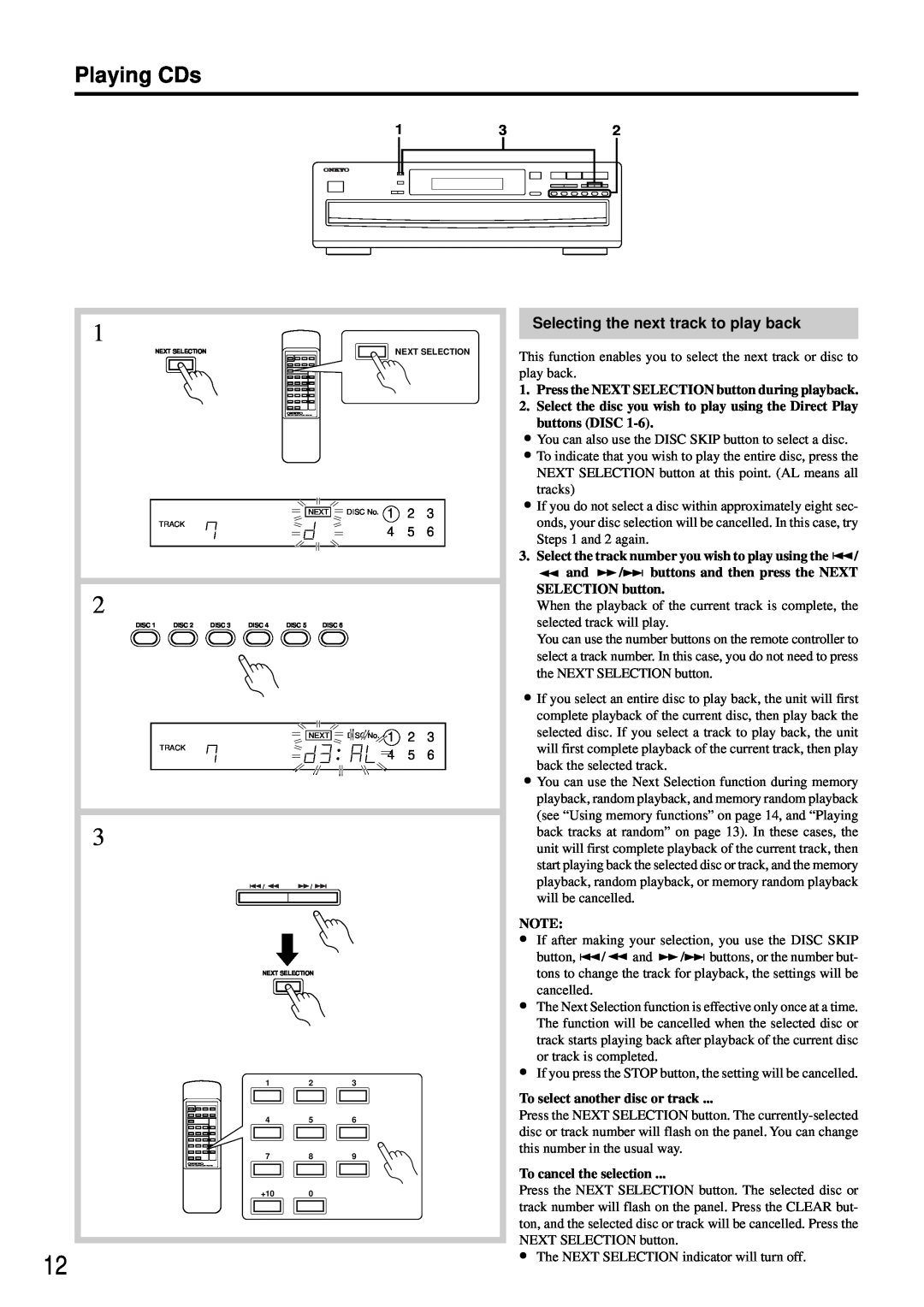 Onkyo DX-C380 instruction manual Playing CDs, Selecting the next track to play back 