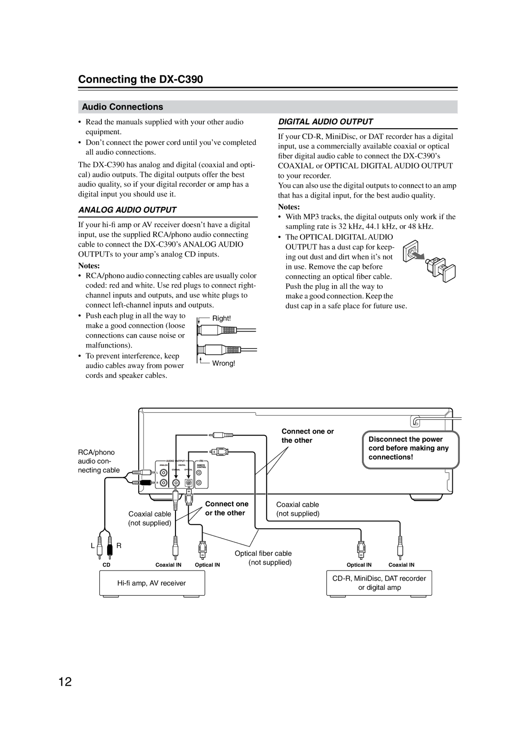 Onkyo instruction manual Connecting the DX-C390, Audio Connections 