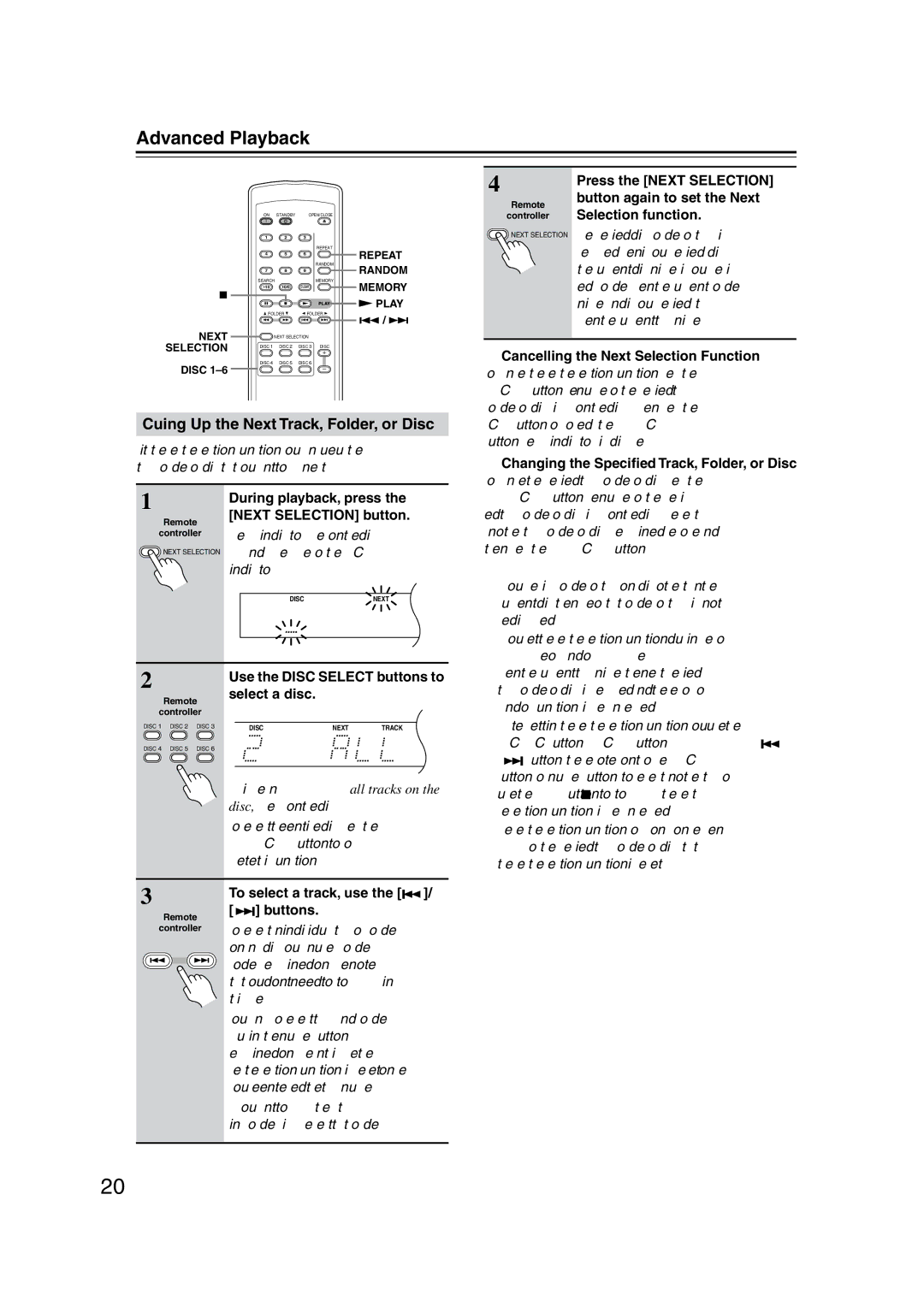 Onkyo DX-C390 instruction manual Advanced Playback, Cuing Up the Next Track, Folder, or Disc 