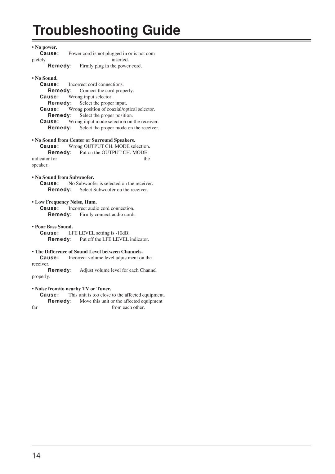 Onkyo ED-901 instruction manual Troubleshooting Guide 