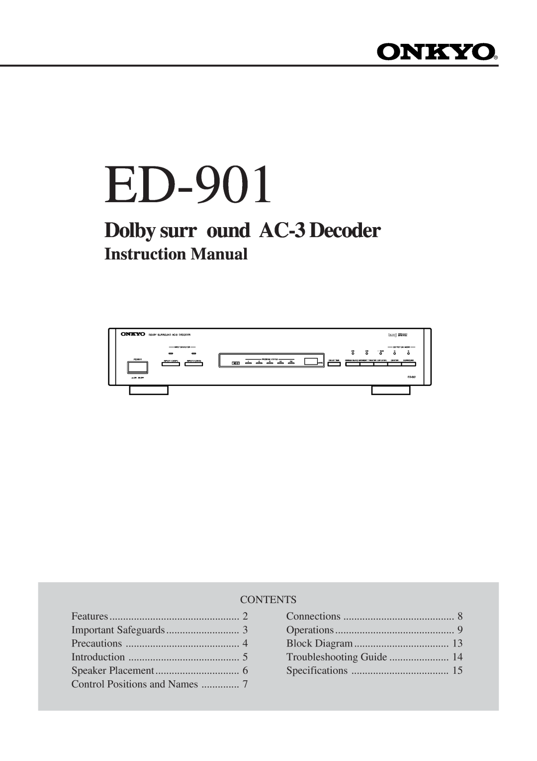 Onkyo ED-901 instruction manual Dolby surr ound AC-3Decoder 