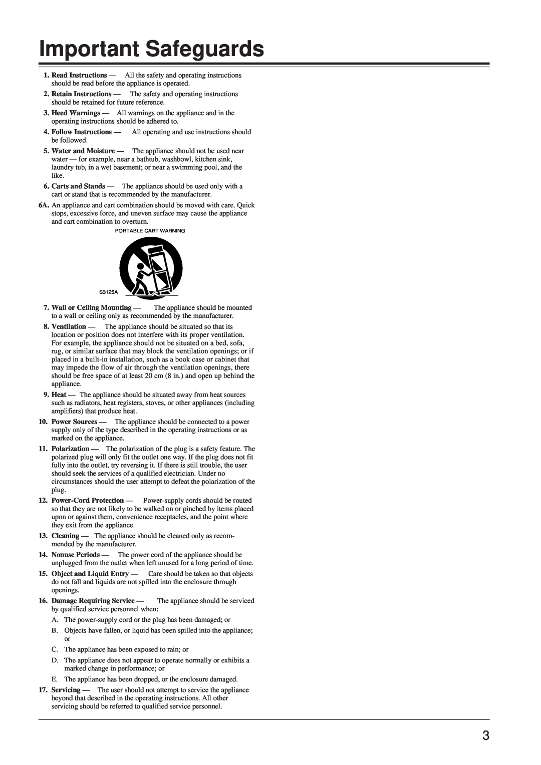 Onkyo ED-901 instruction manual Important Safeguards 