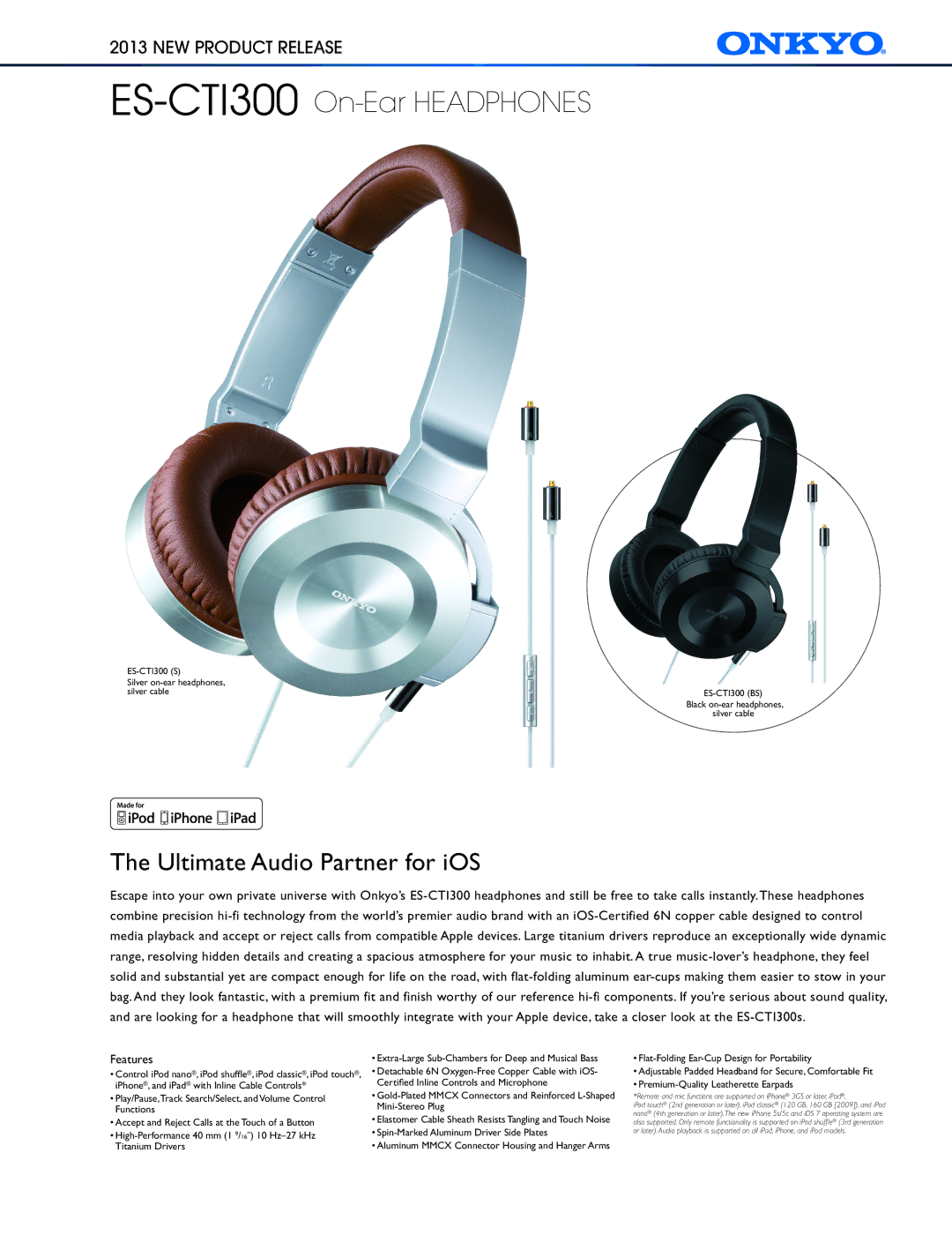 Onkyo manual ES-CTI300On-Ear Headphones 