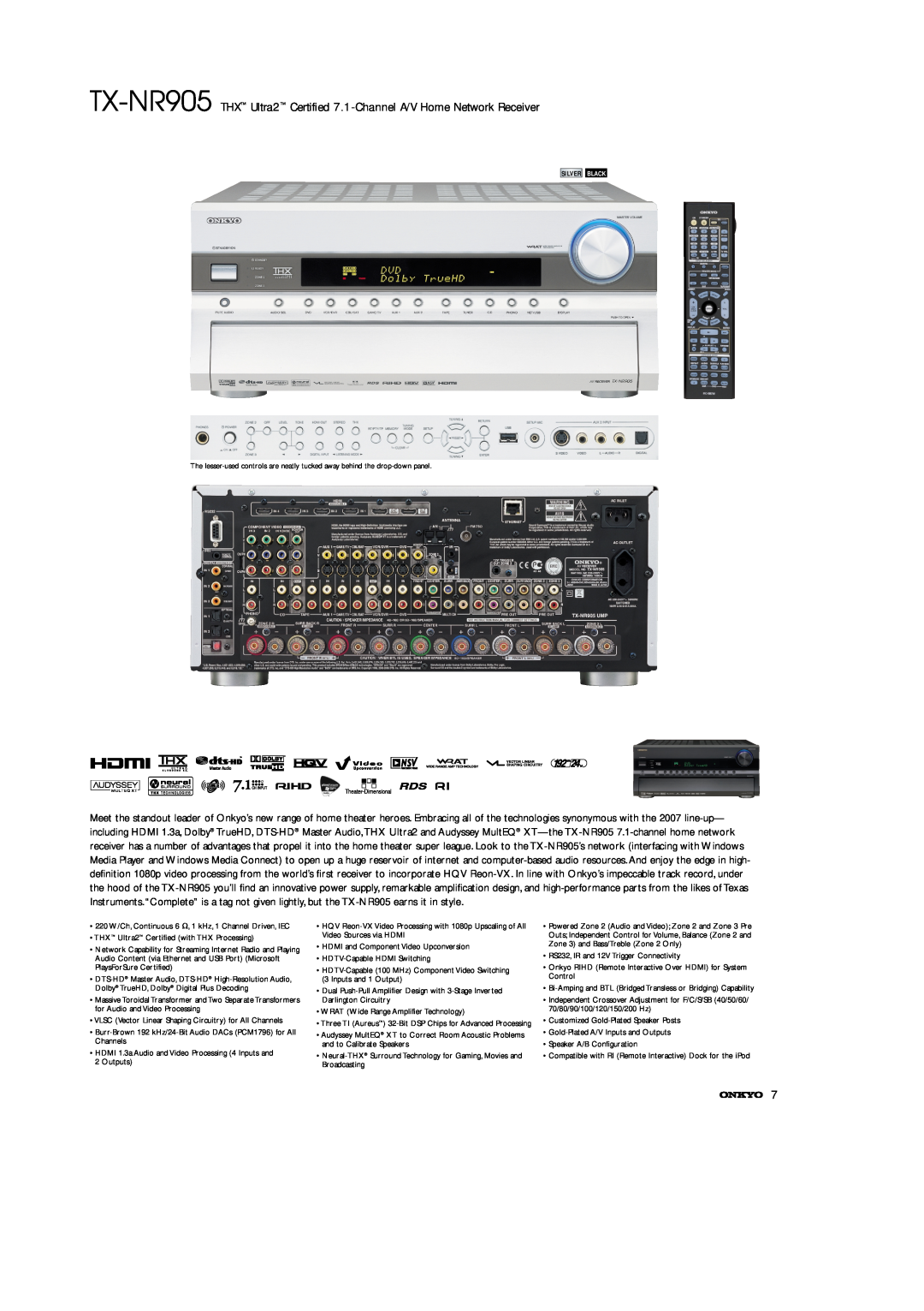 Onkyo Home Entertainment System manual THX Ultra2 Certified with THX Processing 