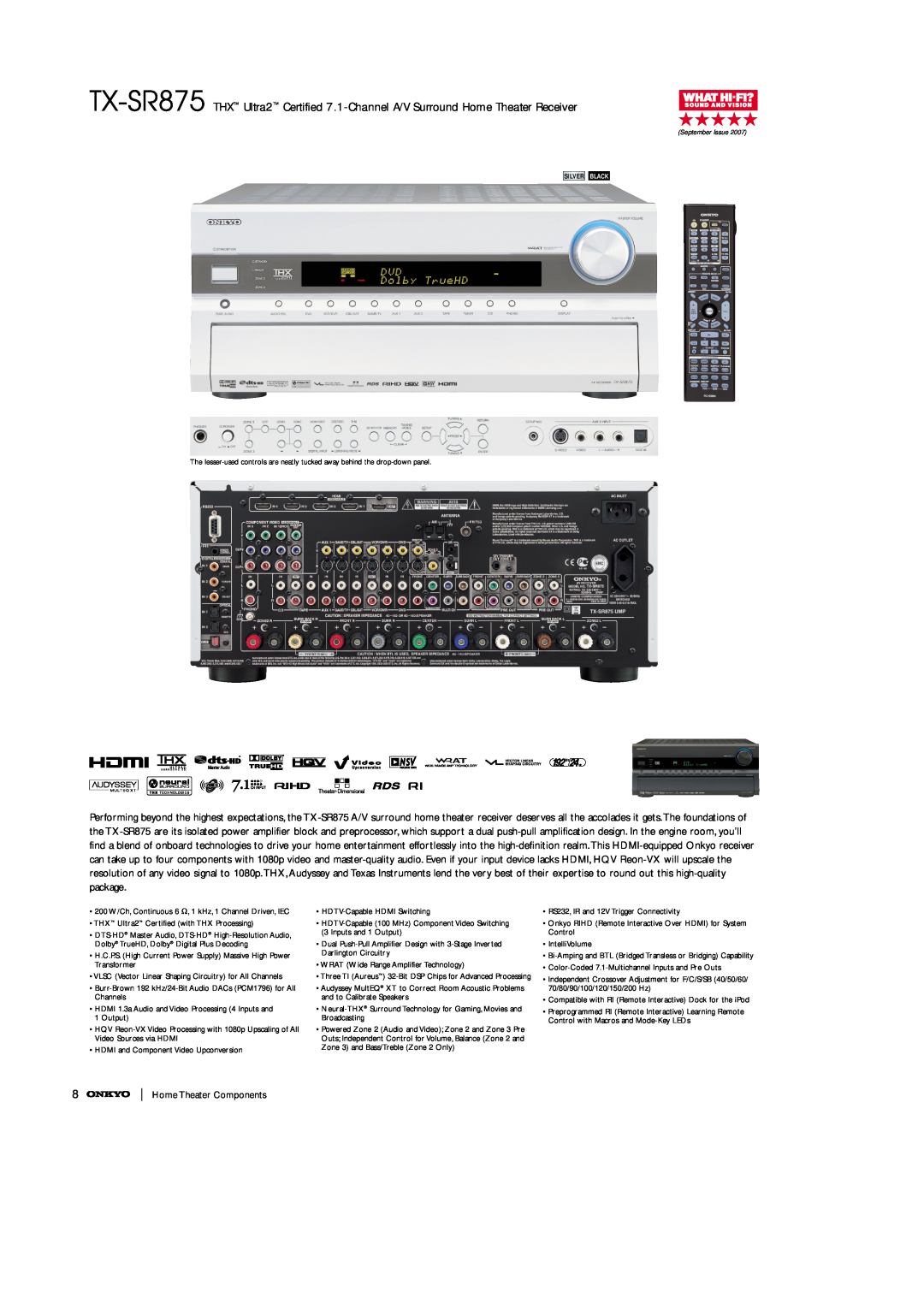 Onkyo Home Entertainment System manual Home Theater Components 