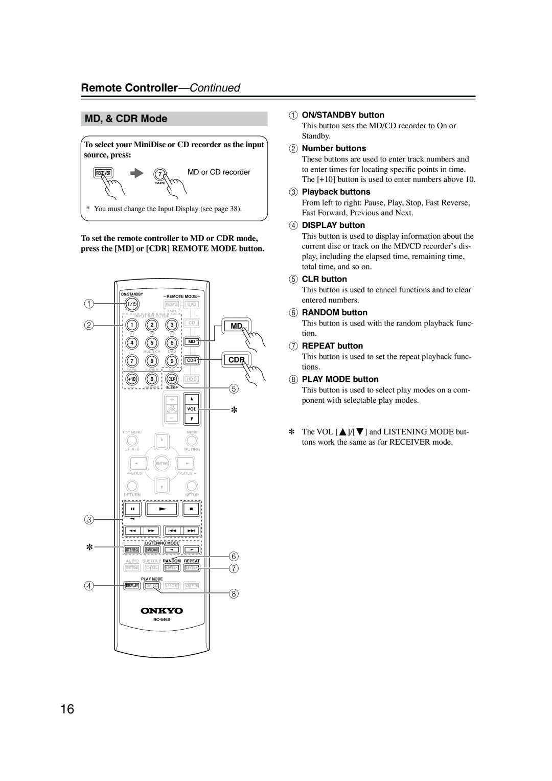 Onkyo HT-S3100, HT-R340, HTP-360, HT-S3105, HTP-318 instruction manual MD, & CDR Mode, Cdr 